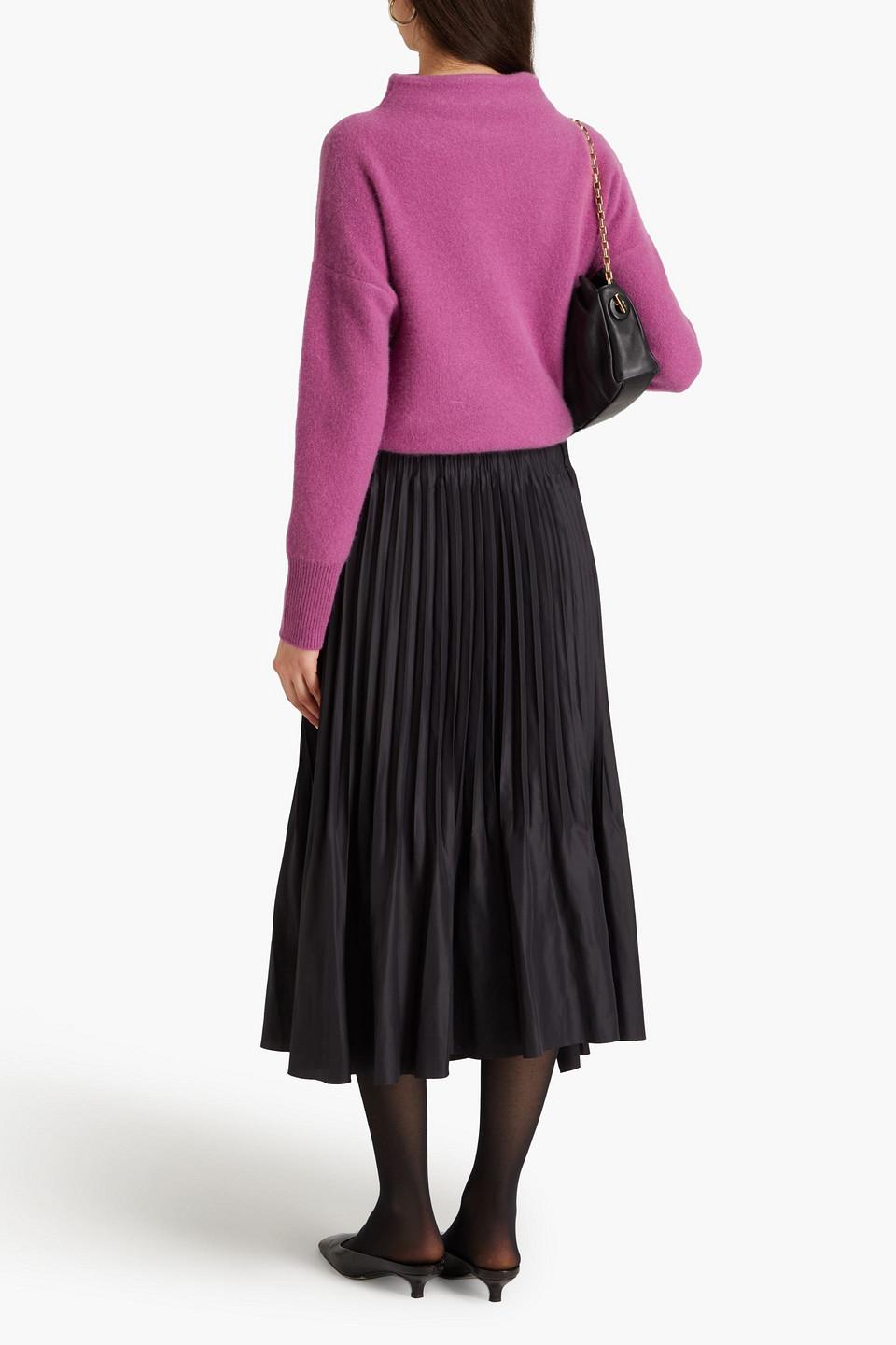 Vince Pleated Satin Midi Skirt in Black Lyst UK