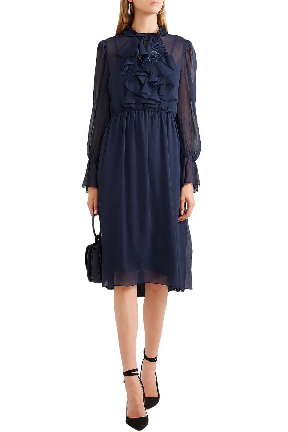 See By Chloé See By Chloé Floral-appliquéd Ruffled Georgette Dress 
