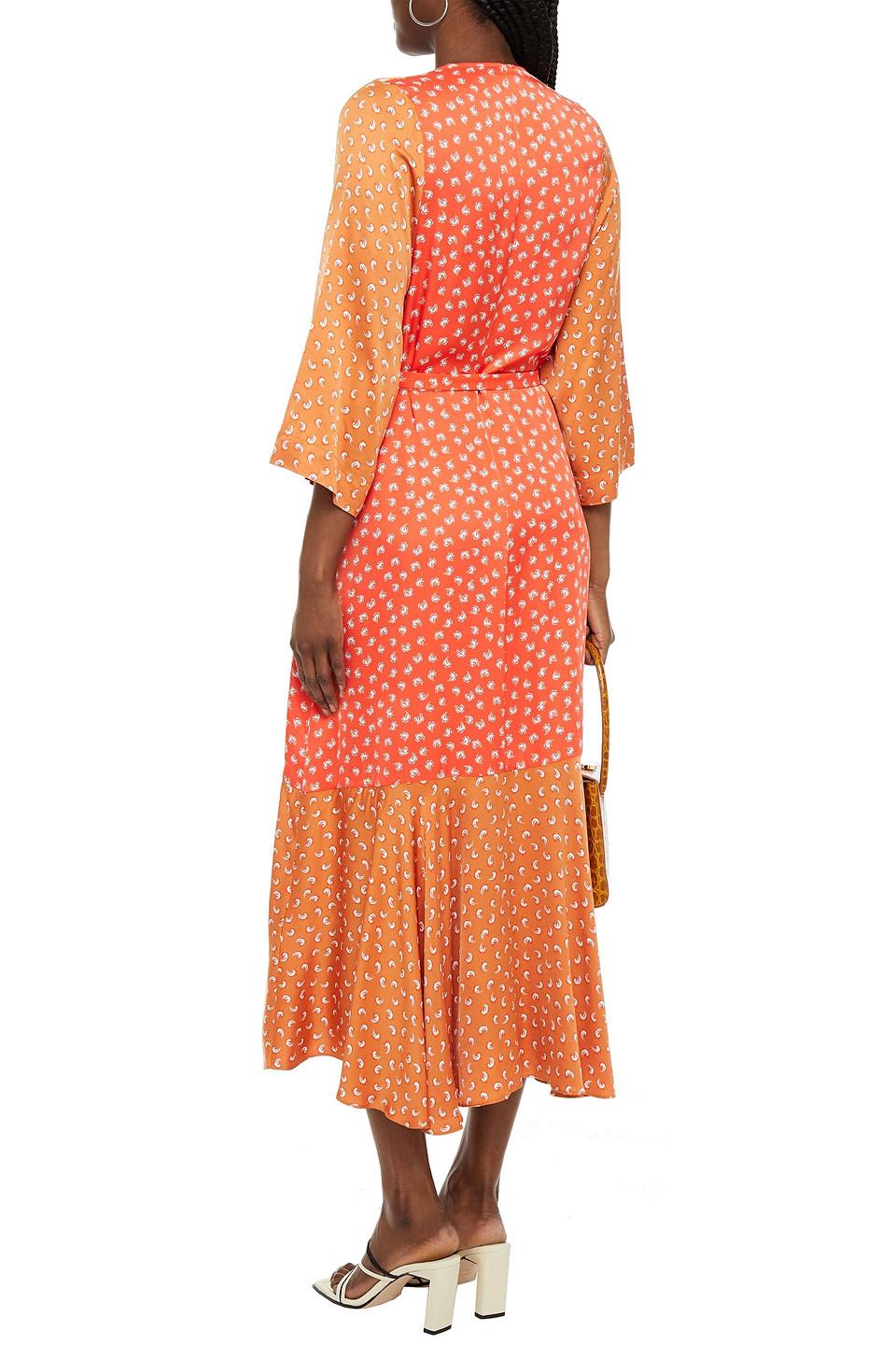 Rodebjer Millie Paneled Printed Satin Midi Wrap Dress in Orange - Lyst
