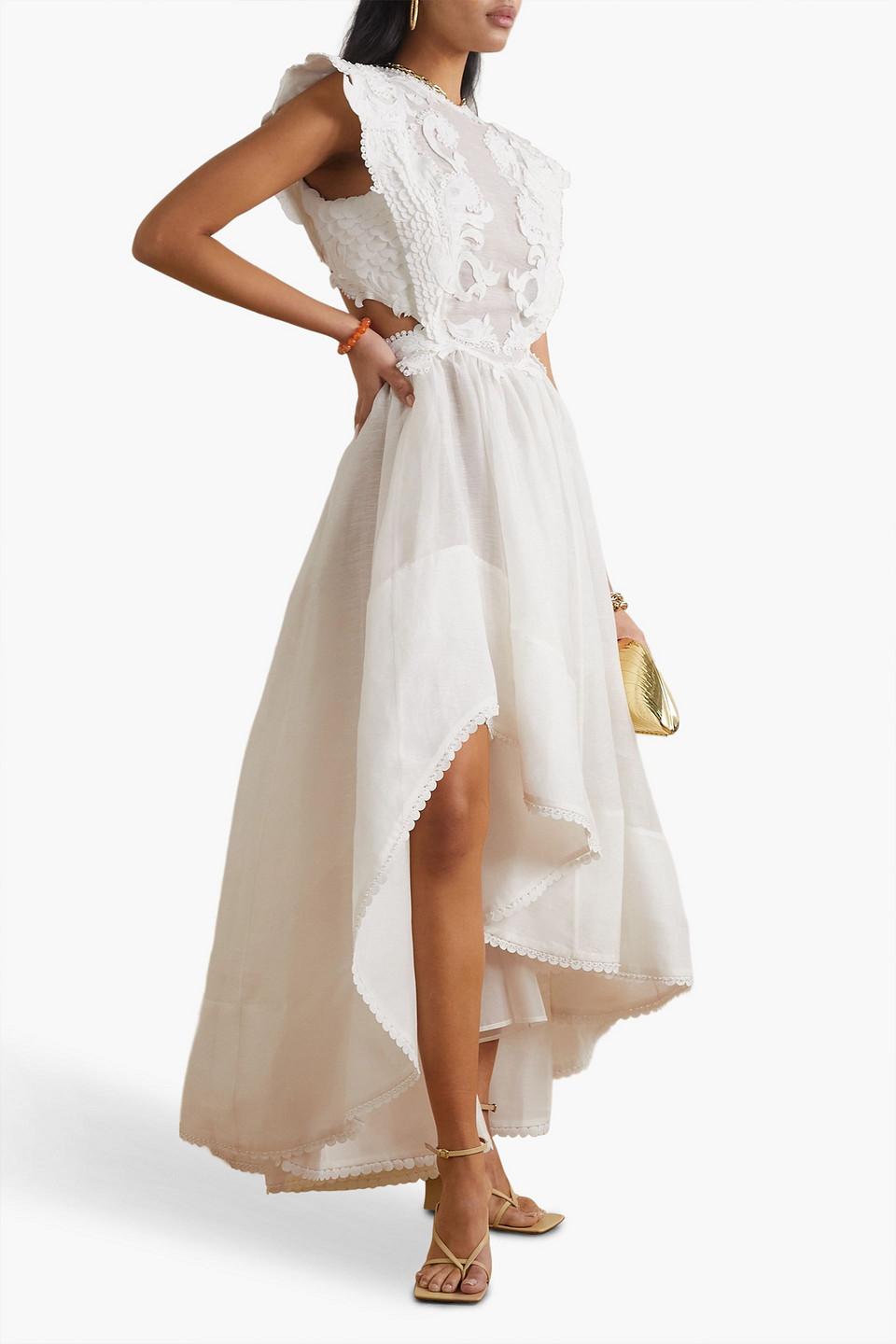 Zimmermann Asymmetric Embellished Cutout Linen And Silk-blend Gown in White  | Lyst
