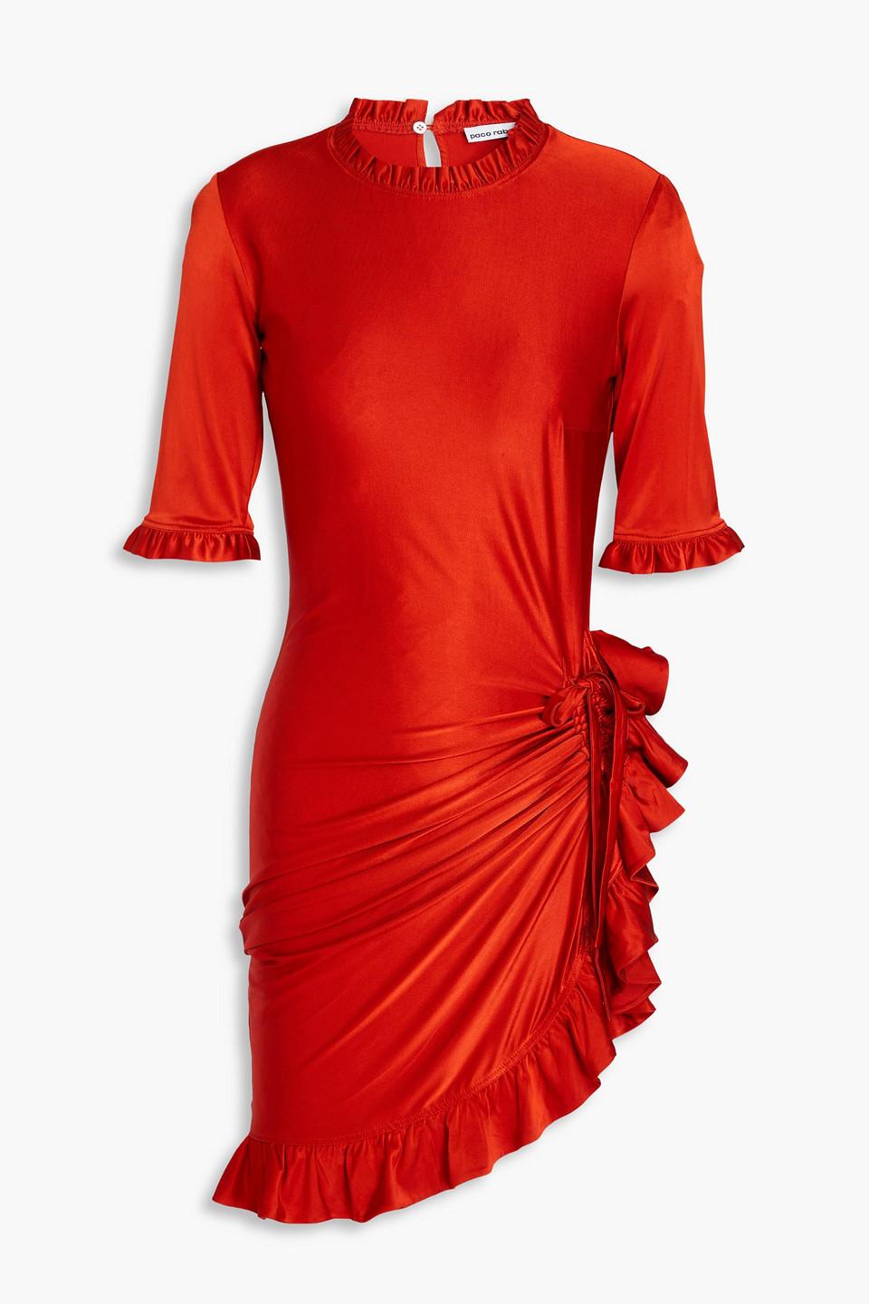 Rabanne Ruffled Satin jersey Mini Dress in Red Lyst UK