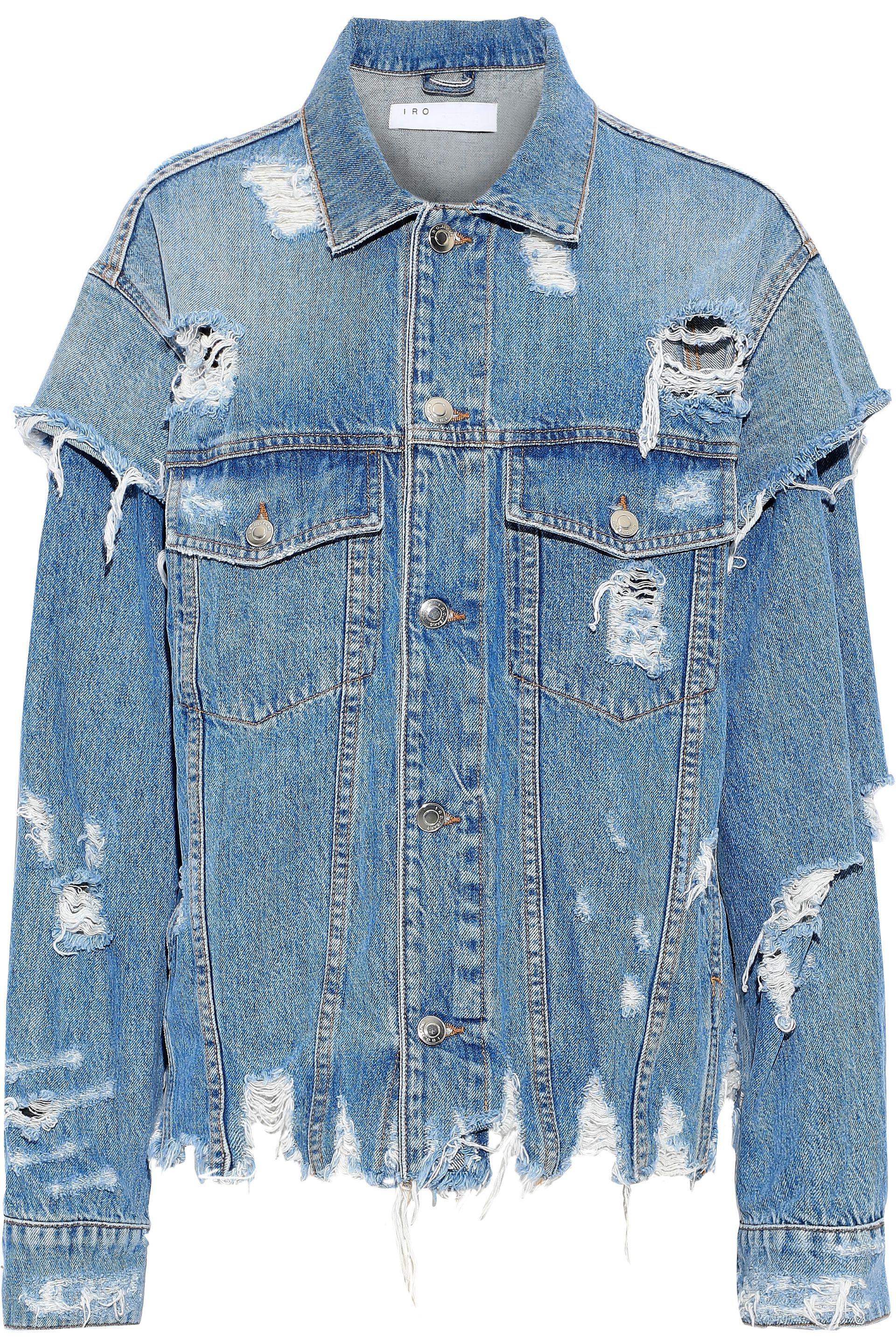 IRO Distressed Denim Jacket Mid Denim in Blue - Lyst