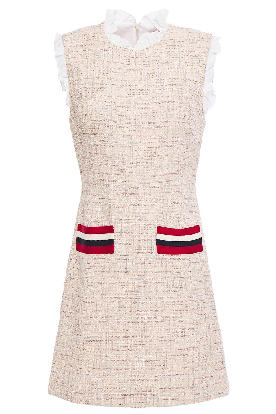 Sandro Morgan Ruffle-trimmed Tweed Mini Dress in Natural | Lyst Canada