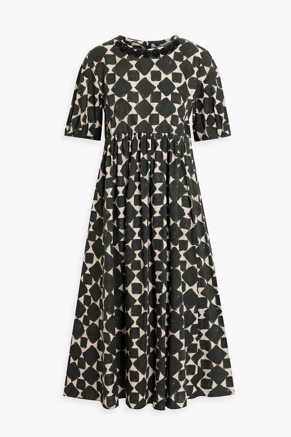 Max Mara Embellished Printed Cotton-poplin Midi Dress in Black | Lyst