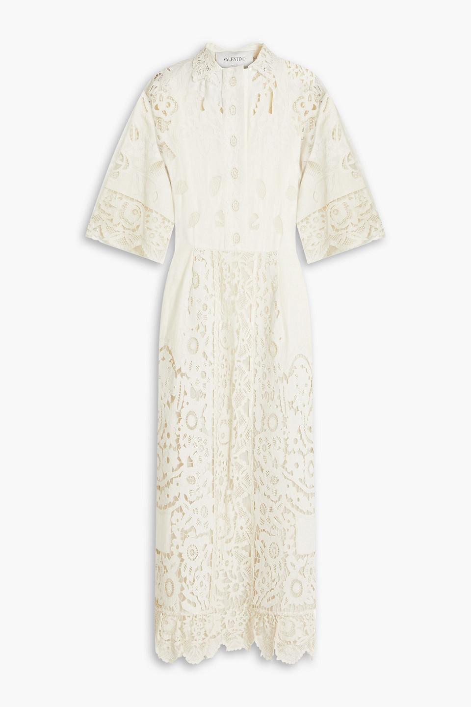 Valentino Guipure Lace Linen Maxi Dress in White | Lyst
