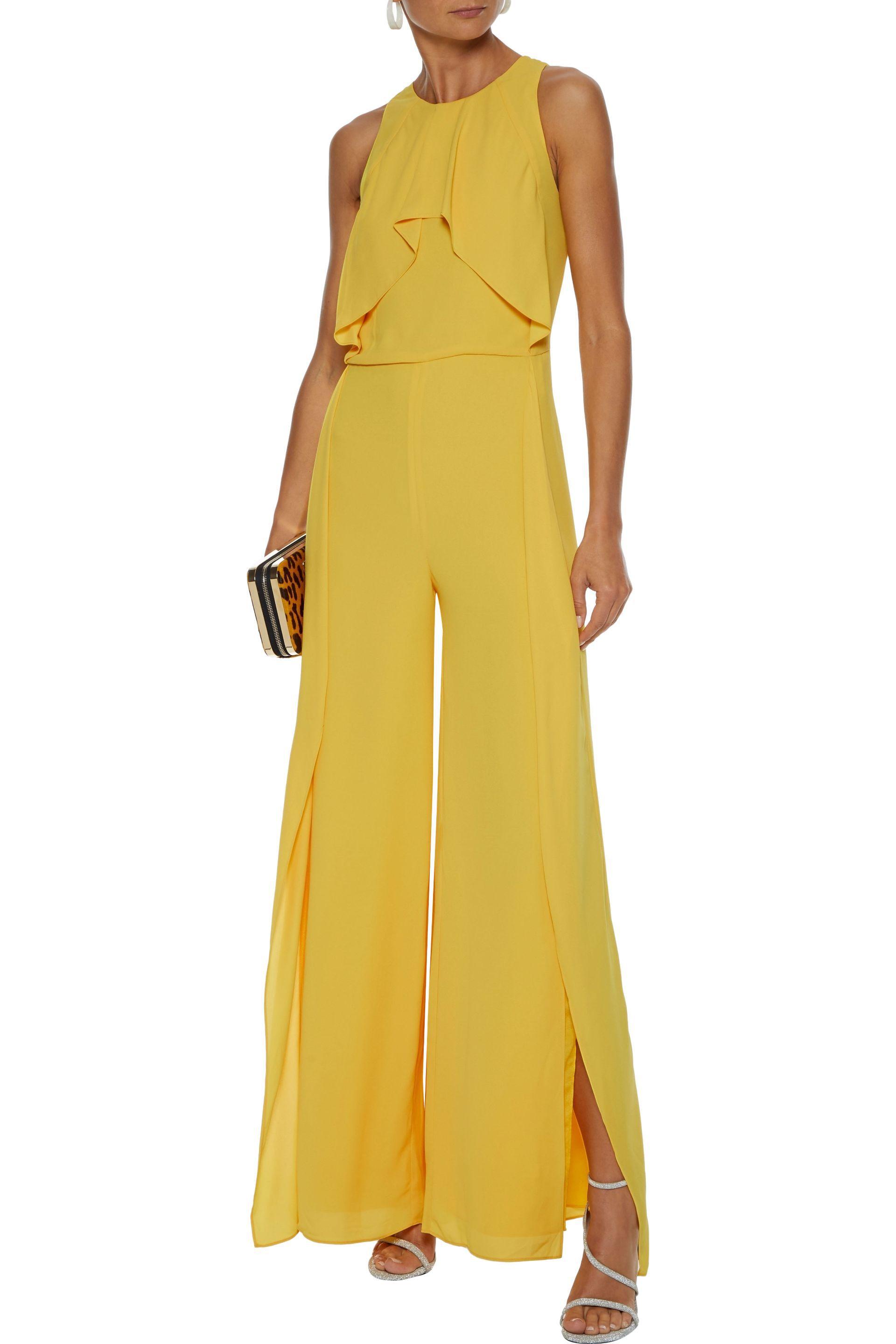 Halston Synthetic Layered Georgette Jumpsuit Marigold in Yellow - Lyst