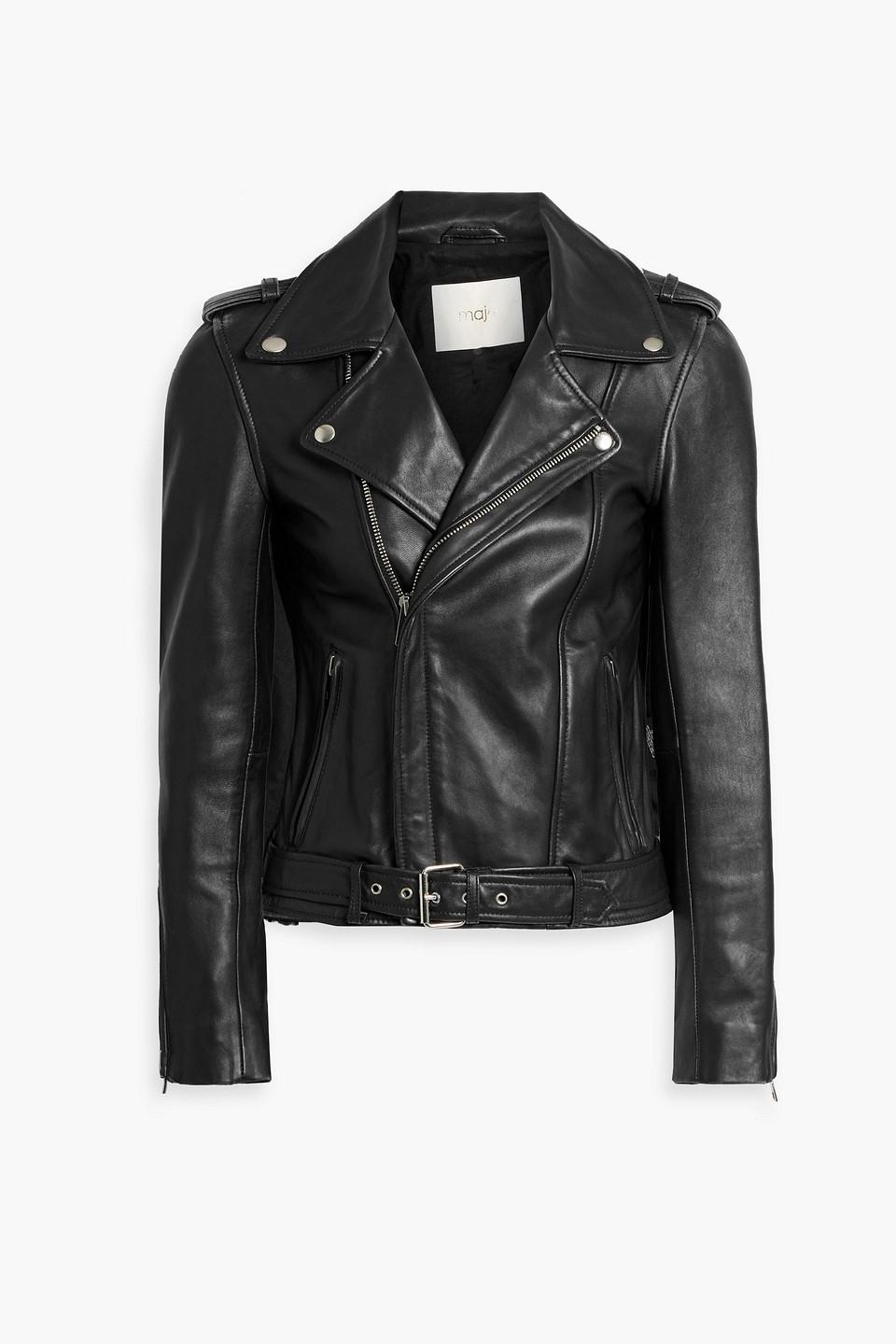 Maje Bubble Leather Biker Jacket in Black | Lyst