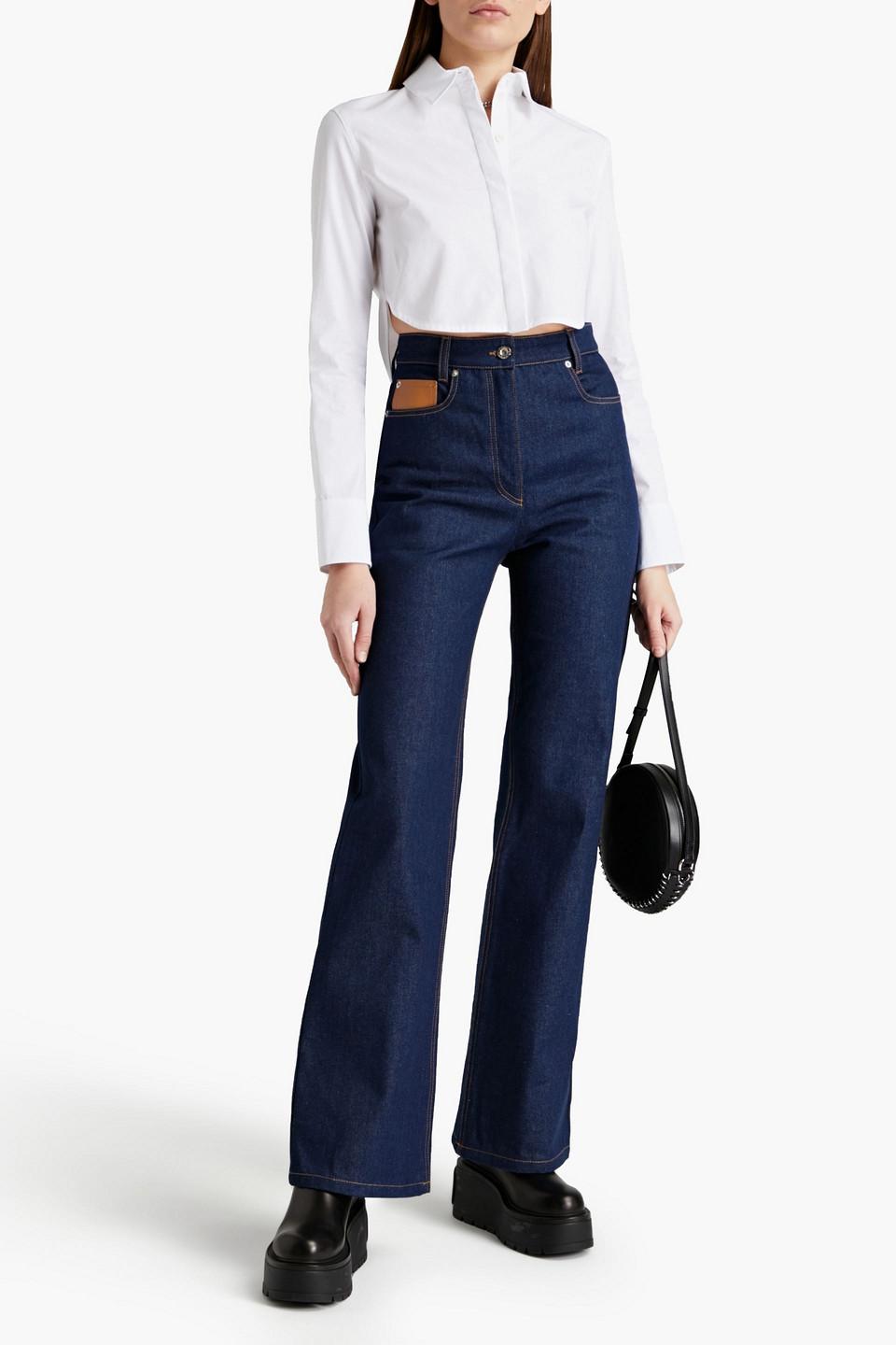 Paco Rabanne Leather-trimmed High-rise Straight-leg Jeans in Blue | Lyst