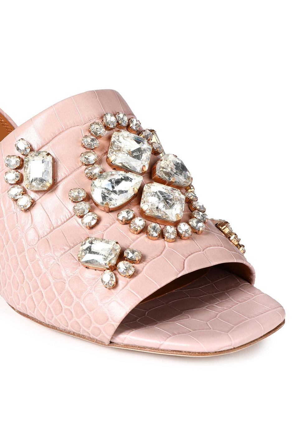 Tory Burch Ines Embellished Croc-effect Leather Mules in Blush 