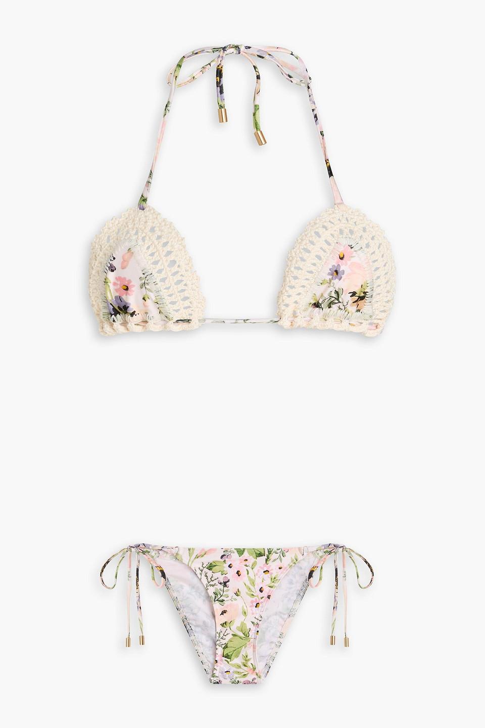 Zimmermann Crochet-trimmed Floral-print Triangle Bikini in