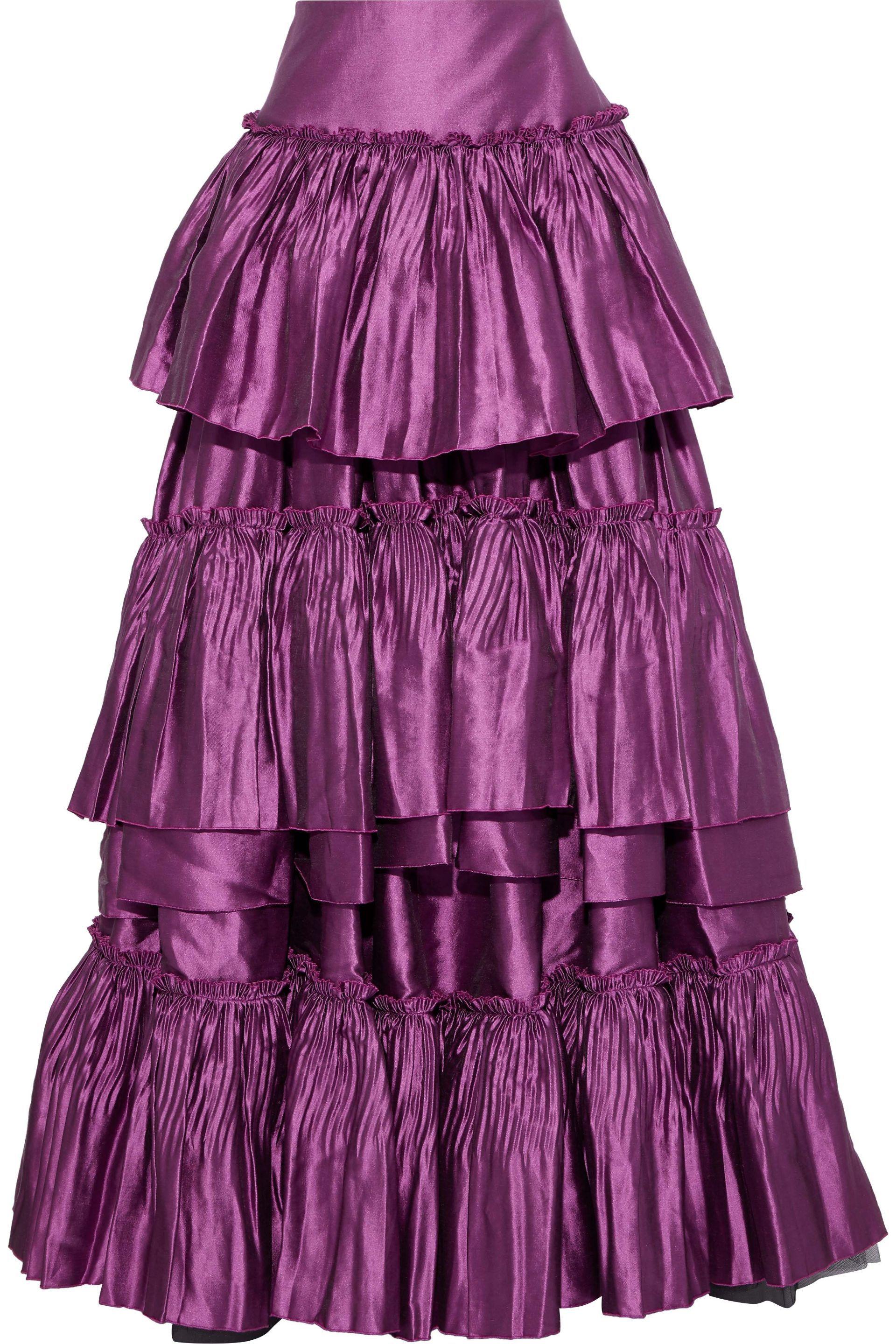 Alberta Ferretti Tiered Ruffled Linen-blend Satin-twill Maxi Skirt ...