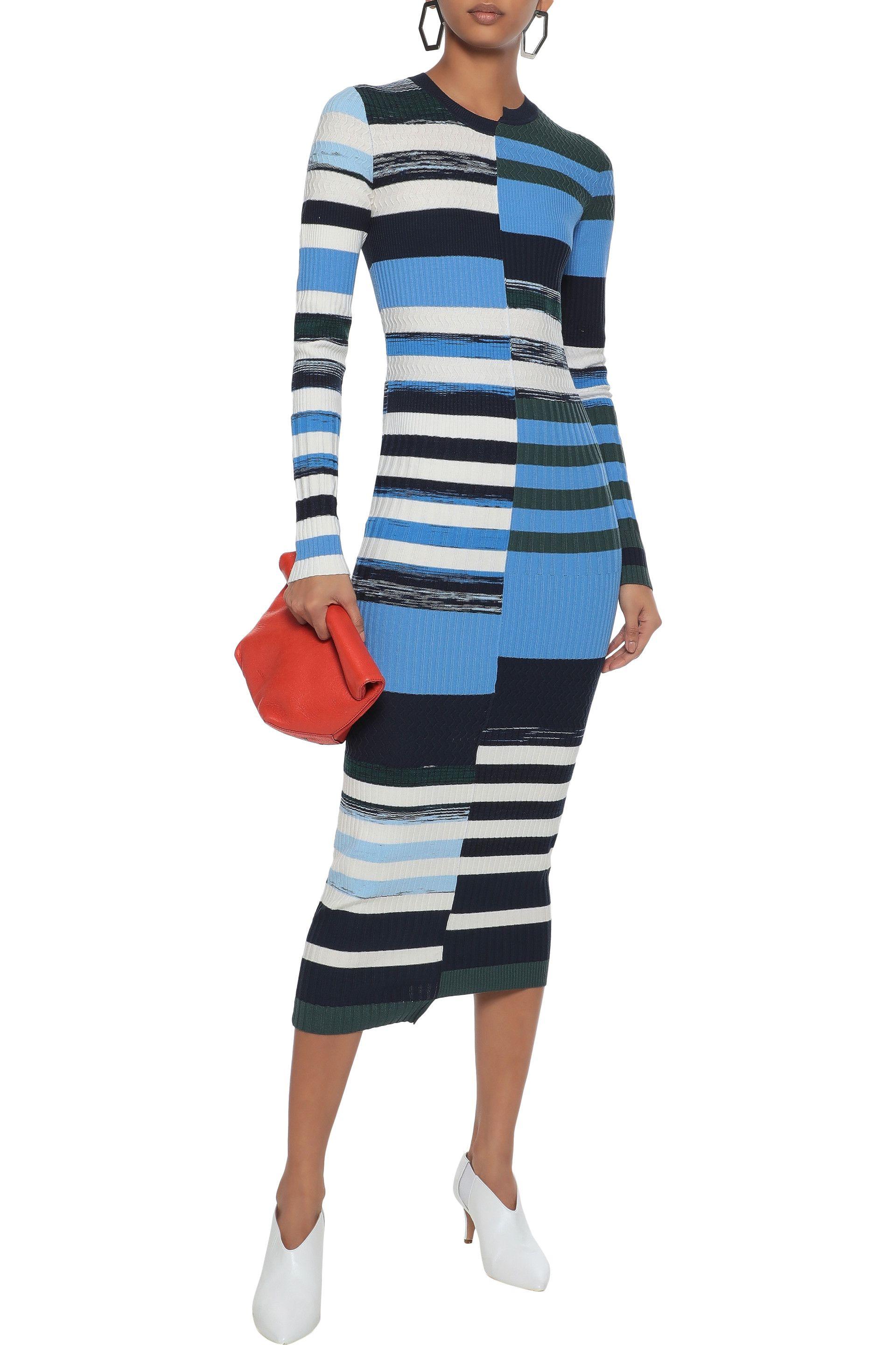 Opening Ceremony Woman Striped Ribbed-knit Midi Dress Blue | Lyst