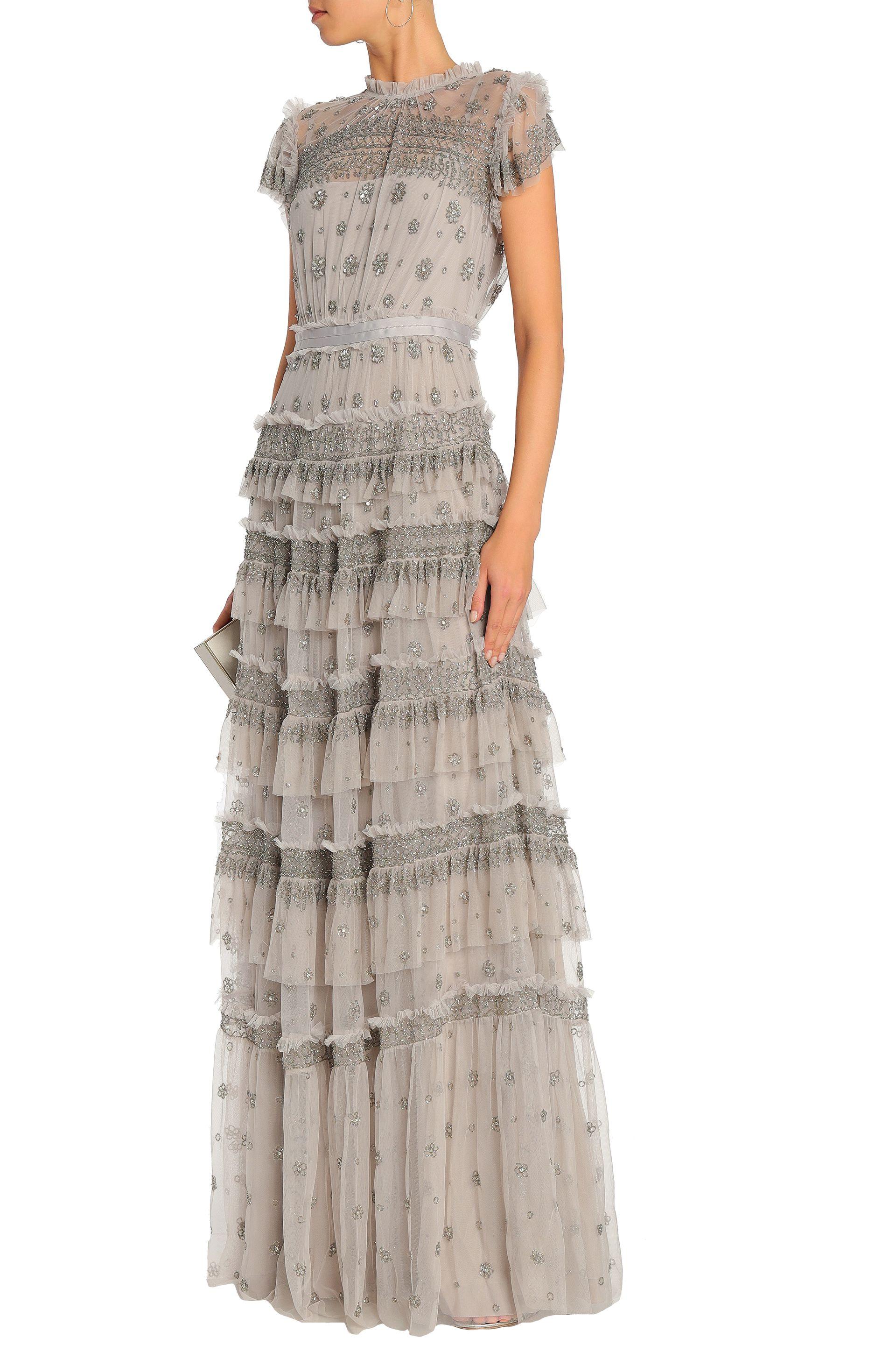 Needle Thread Woman Andromeda Tiered Embellished Tulle Gown Taupe Lyst