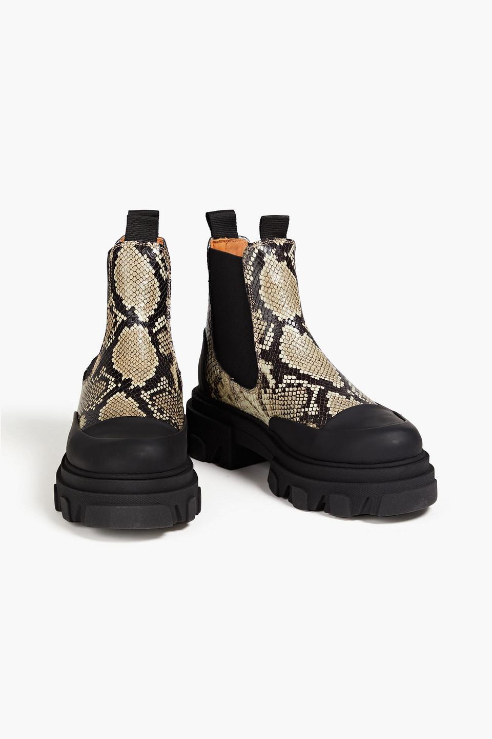 Ganni Croc effect Leather Chelsea Boots in Black Lyst UK