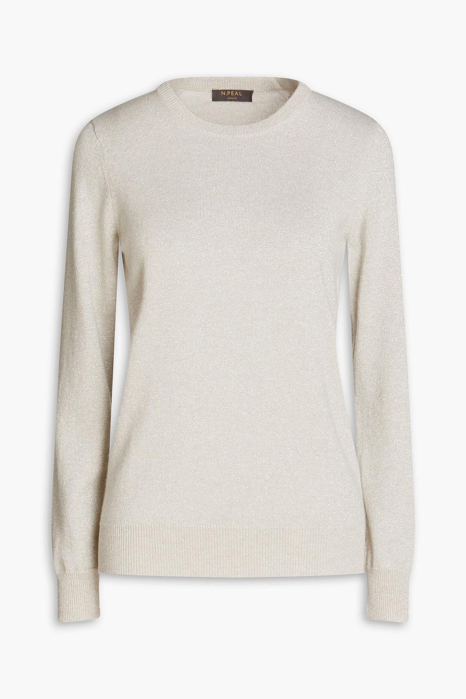 N.Peal Cashmere Metallic Cashmere Sweater in White | Lyst