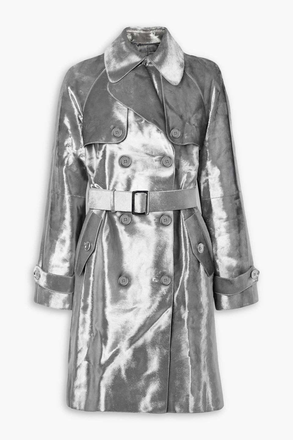 Michael Kors Belted Double breasted Metallic Calf Hair Trench Coat in Grey Lyst UK