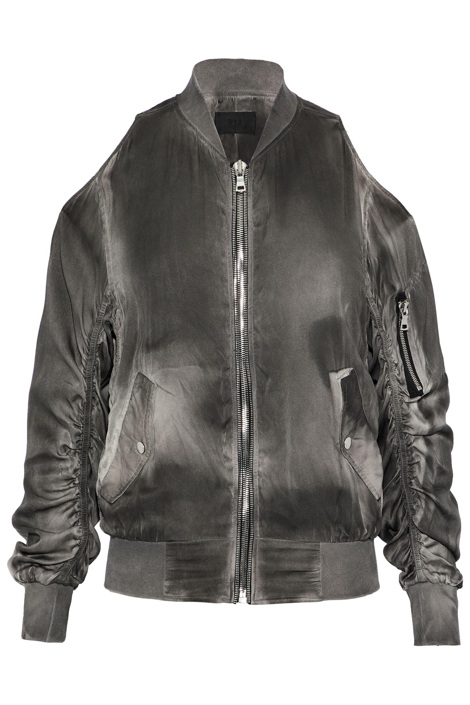 Lyst Rta Cold Shoulder Washed Silk Er Jacket In Gray View Fullscreen