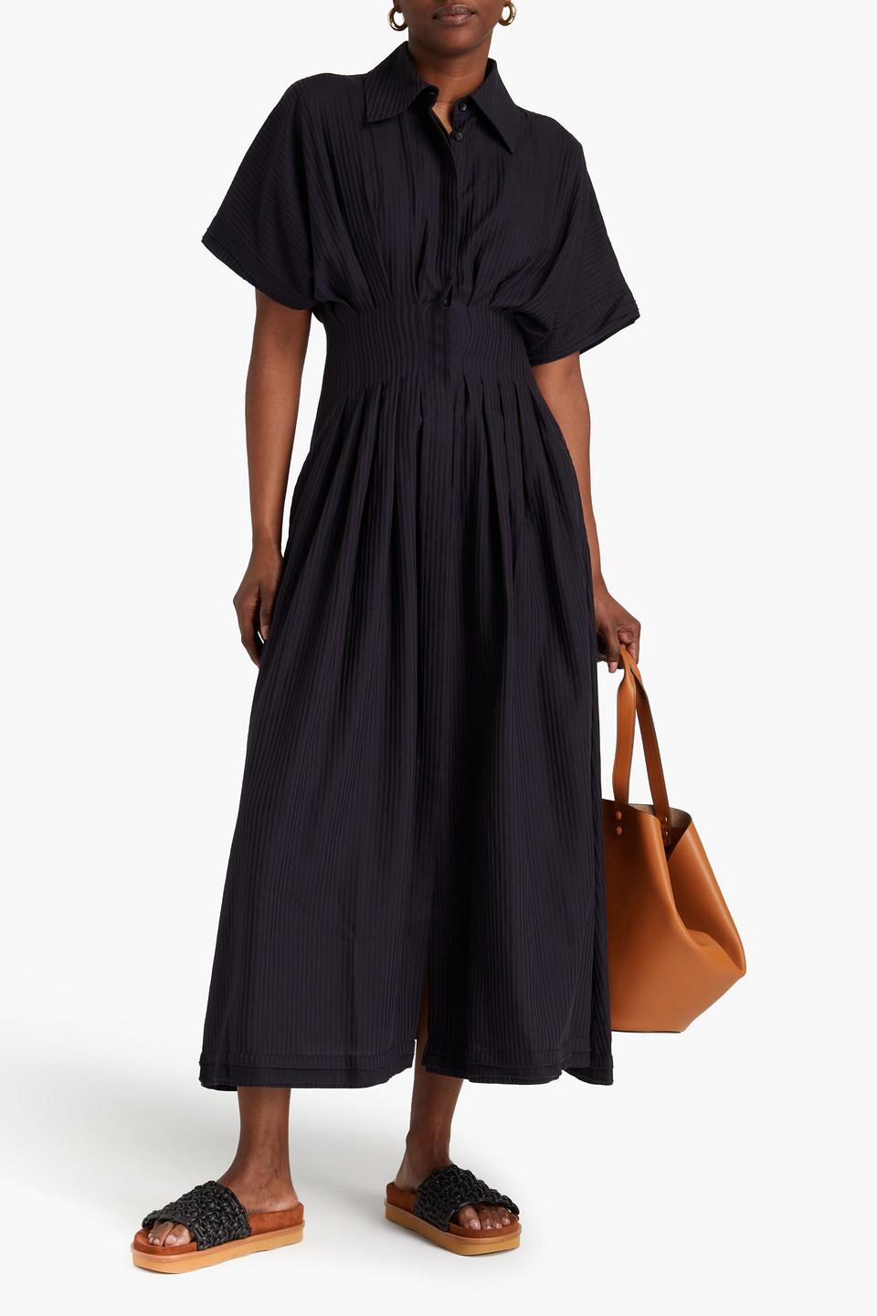 Pleated Jacquard Shirt Dress