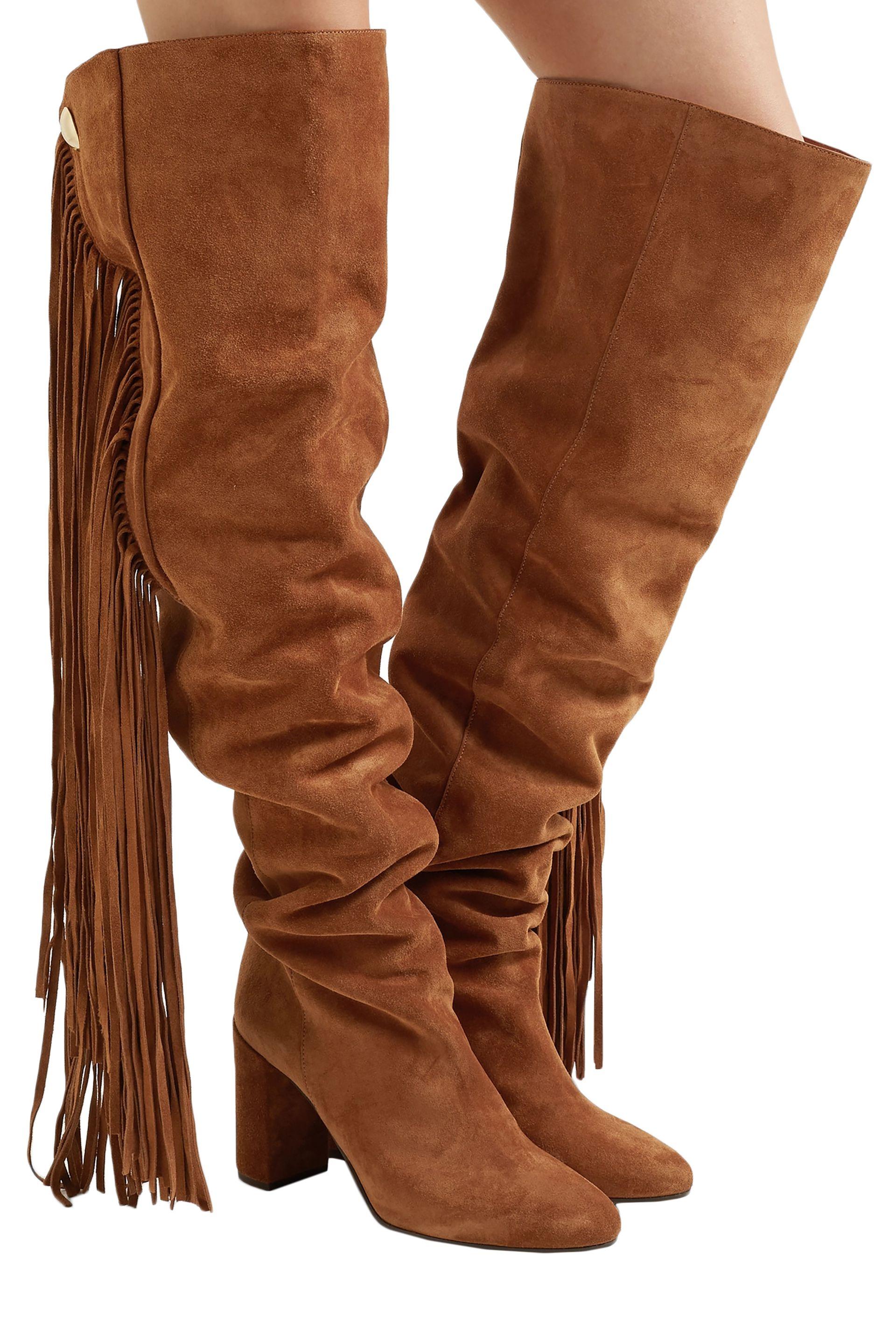 Chloé Chloé Fringed Suede Over-the-knee Boots Camel - Lyst