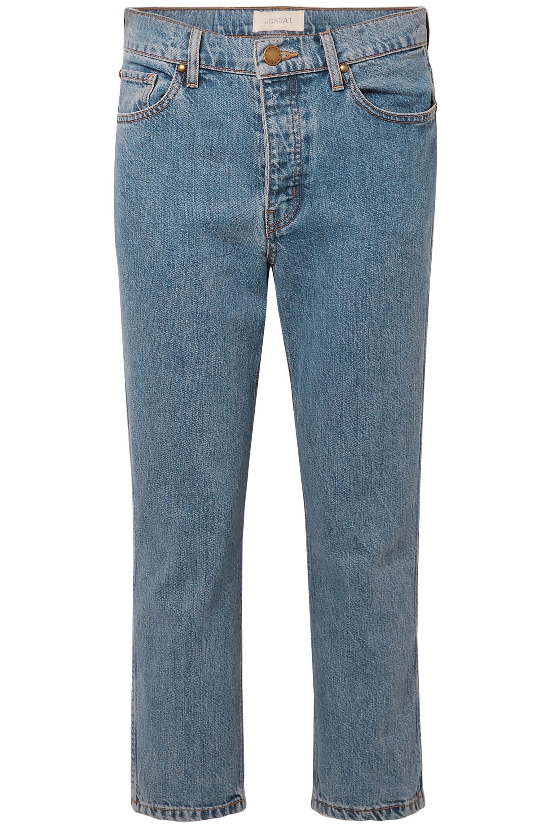 The Great Cropped High-rise Straight-leg Jeans Mid Denim in Blue - Lyst