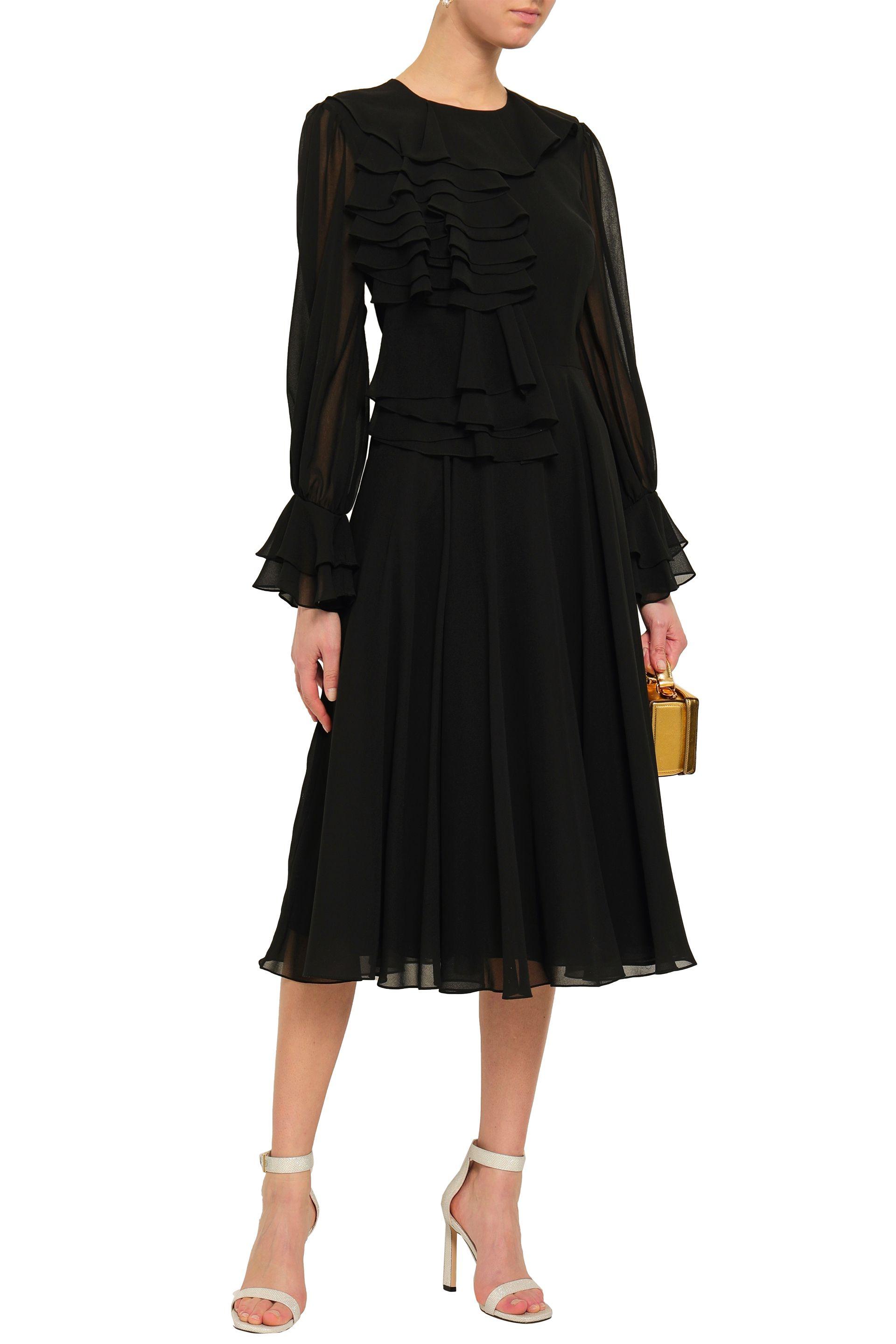 Mikael Aghal Synthetic Ruffled Midi Dress Black