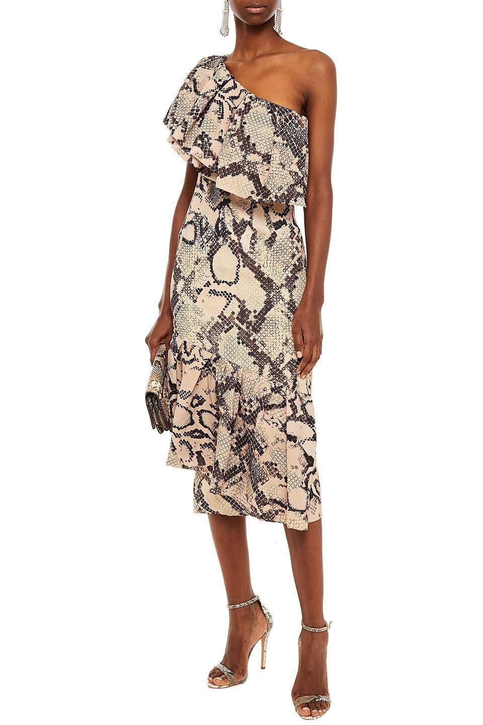 one shoulder snake print dress