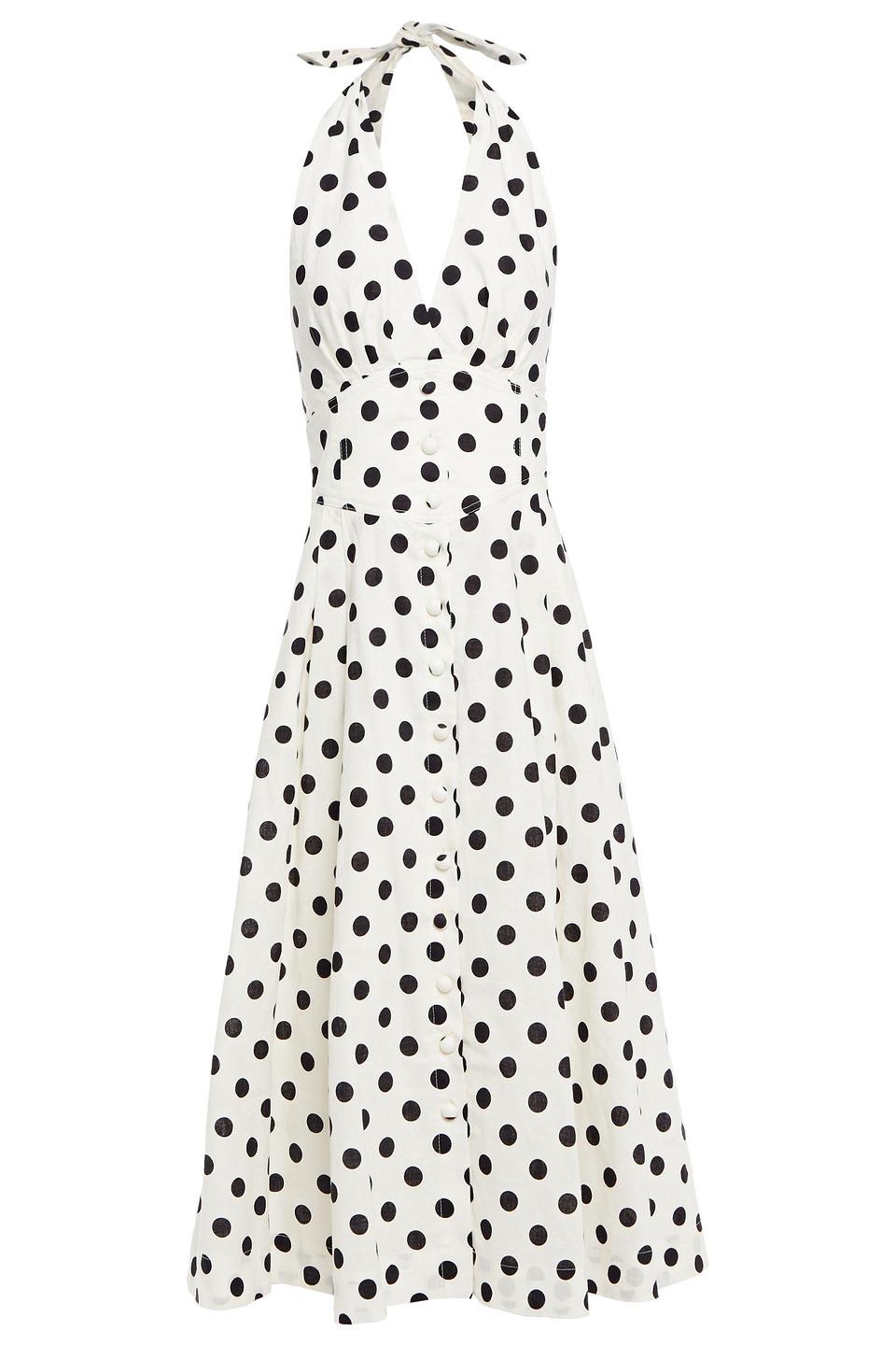 LINEN BLEND POLKA DOT DRESS - Black / Ecru