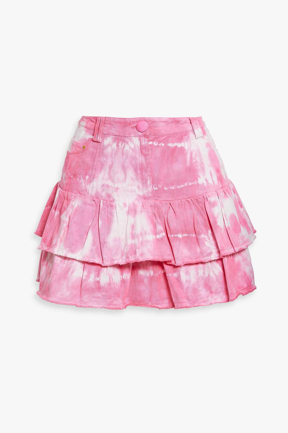 LoveShackFancy Landen Tiered Ruffled Tie-dyed Mini Skirt in Pink | Lyst