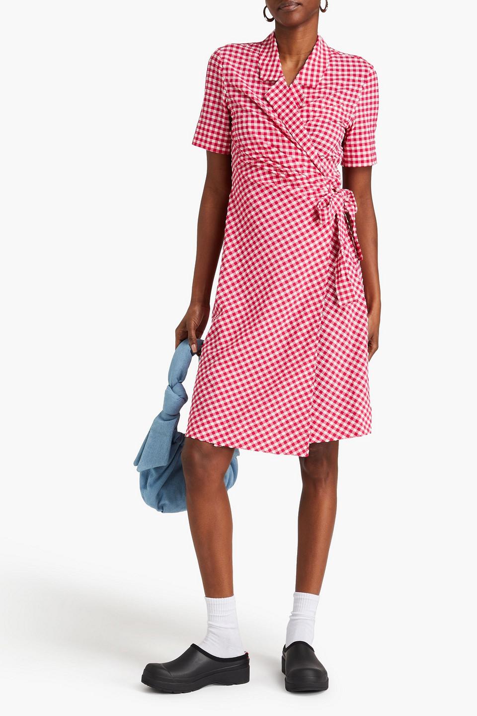 Seersucker Dress Ganni Gingham Wrap Dress Ganni Gingham Seersucker