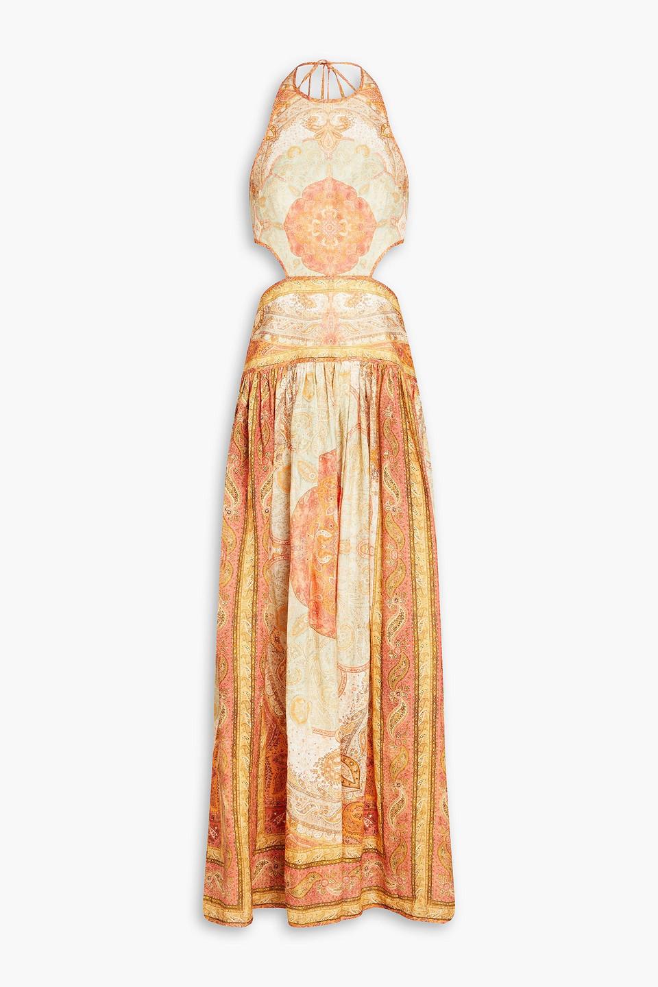 Zimmermann Cutout Paisley-print Linen Halterneck Maxi Dress