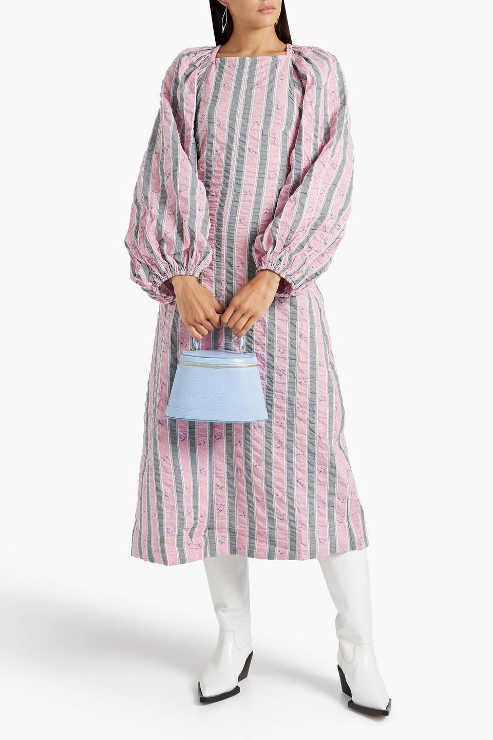 Ganni Crinkled Printed Cotton poplin Midi Dress in Pink Lyst Canada