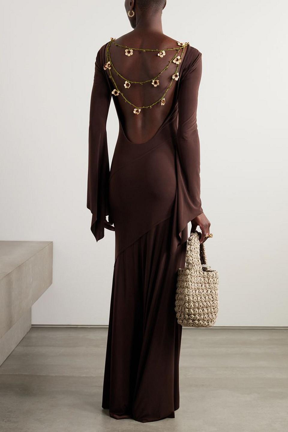 Siedres Alin Embellished Open-back Stretch-jersey Maxi Dress in Brown |  Lyst UK