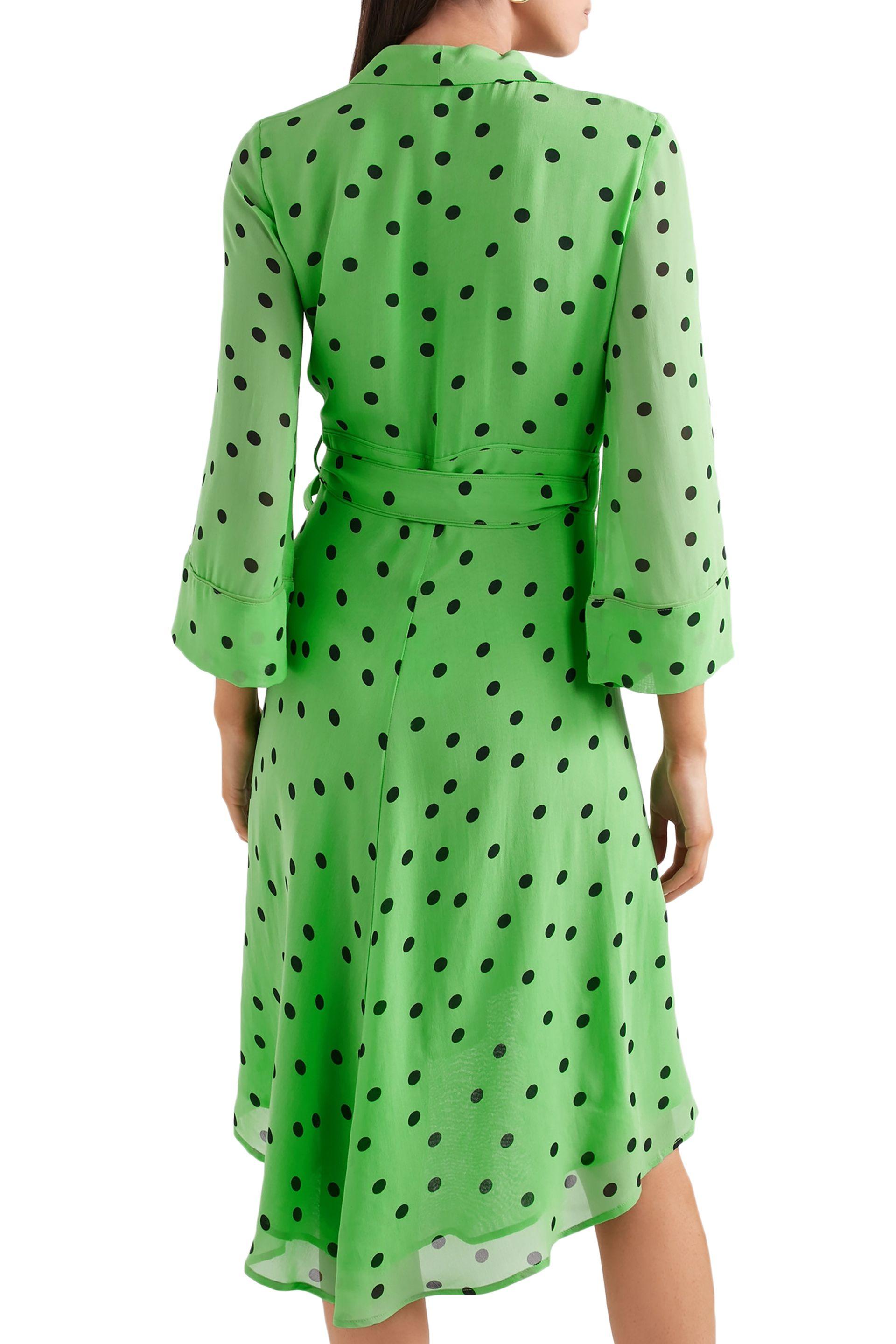 Ganni Polka-dot Georgette Wrap Dress Bright Green - Lyst