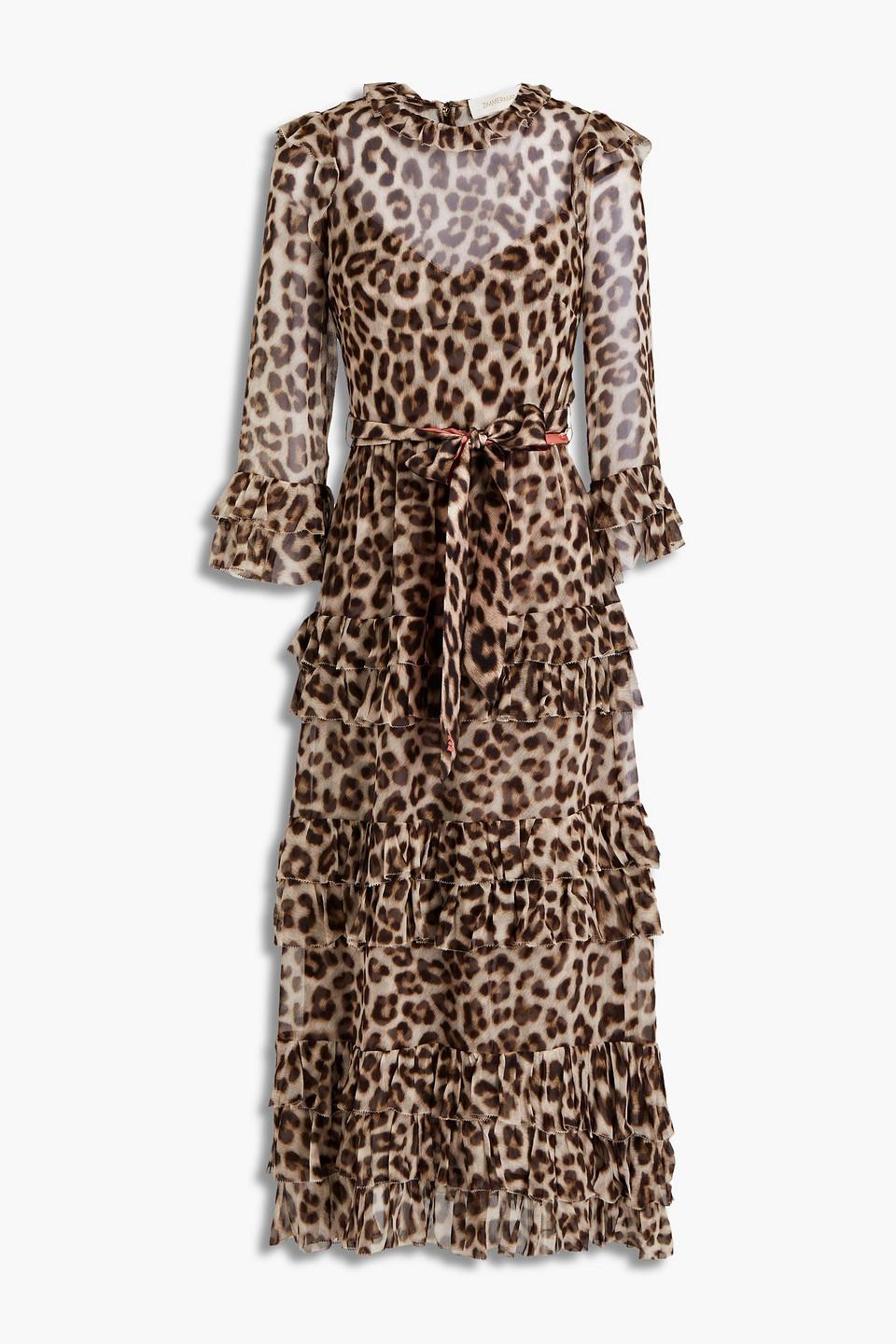 Zimmermann Candescent Belted Tiered Leopard-print Silk-crepon Midi Dress |  Lyst Australia