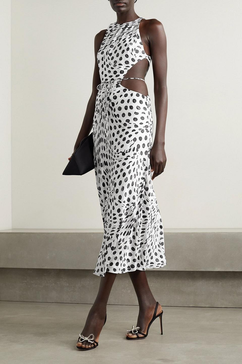 Brandon Maxwell Audrey Cutout Polka dot Silk satin Midi Dress in White Lyst UK