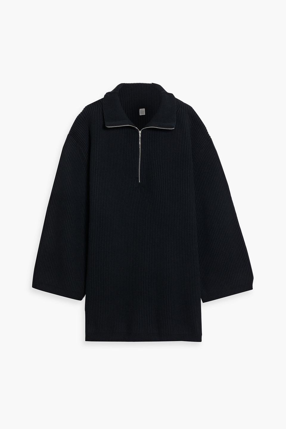 TOTEME Oversized Ribbed Wool blend Half zip Sweater in Blue Lyst