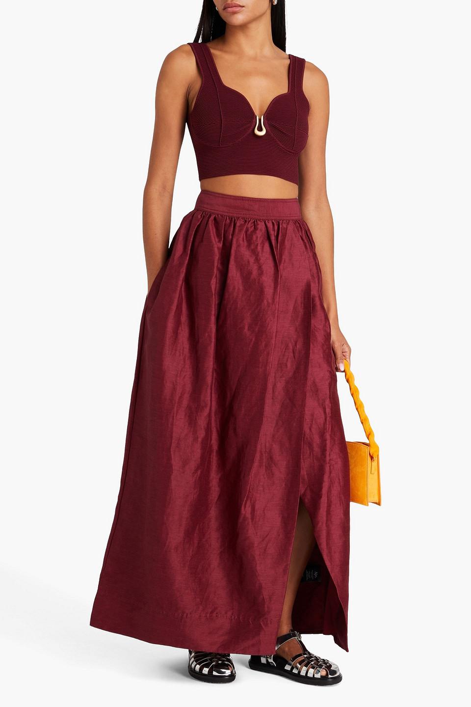 Mirabelle Wrap-effect Linen-blend Maxi Skirt in Red Lyst