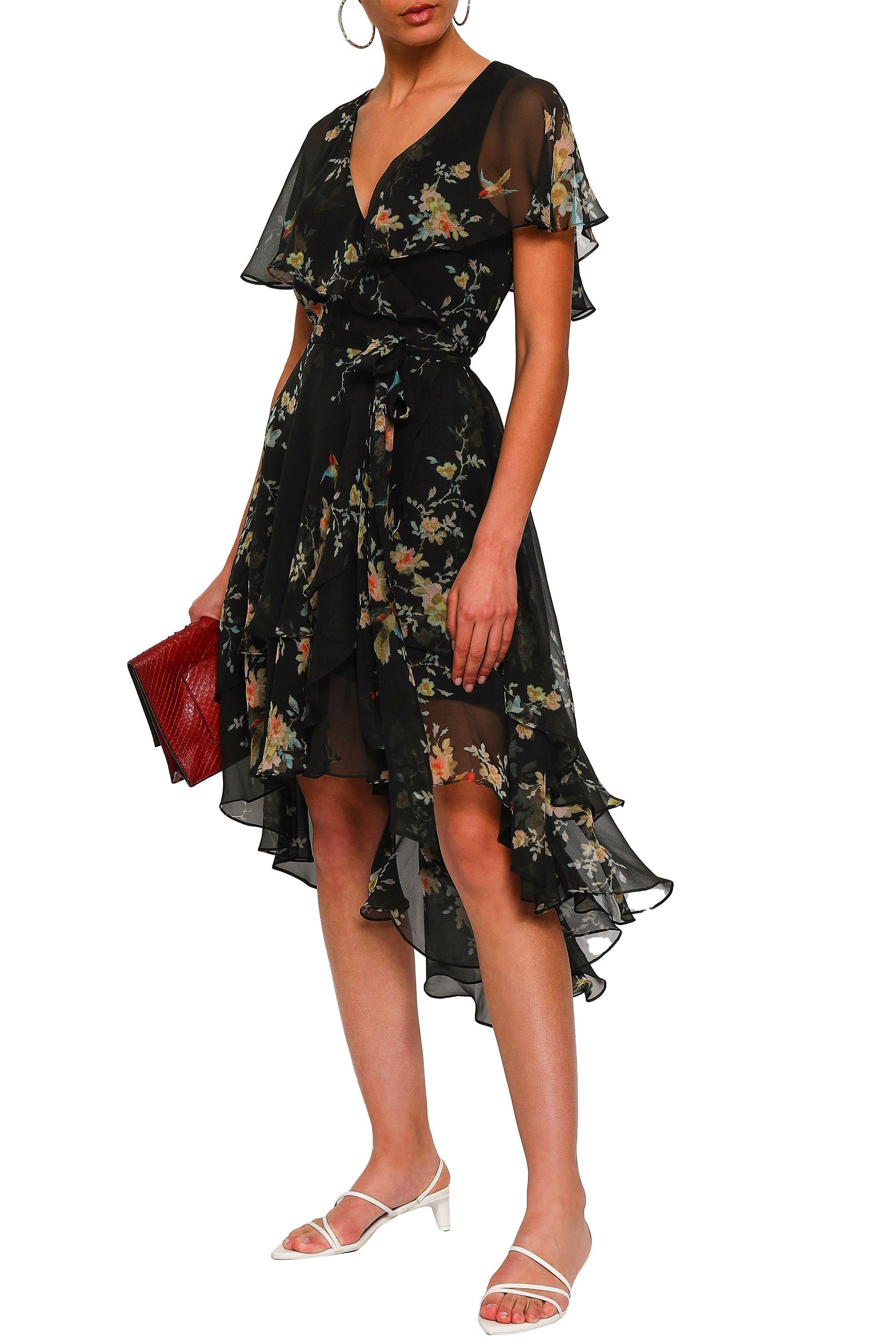 floral georgette ruffled wrap dress