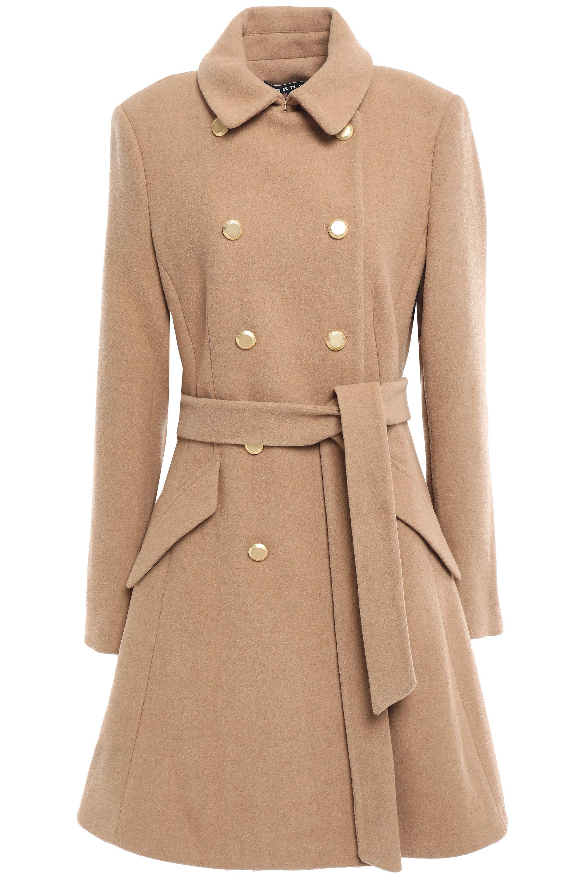 DKNY Wool Doublebreasted Belted Felt Coat Camel in Natural Lyst