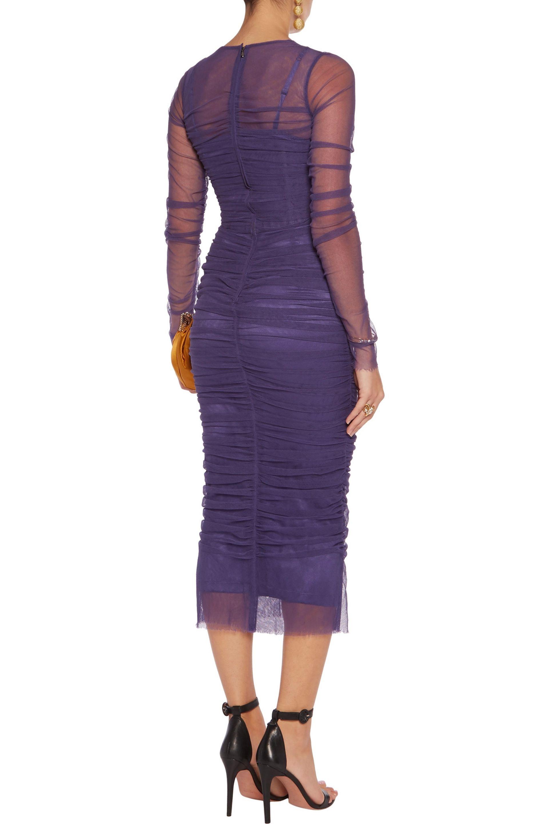 Dolce & Gabbana Gathered Appliquéd Tulle Dress Purple - Lyst