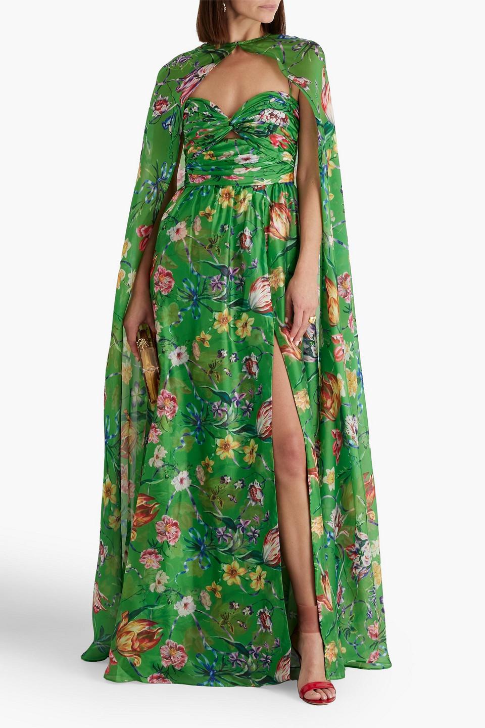 marchesa green dress Marchesa Notte Crepe Maxi Dress, Green / 4 main image 0