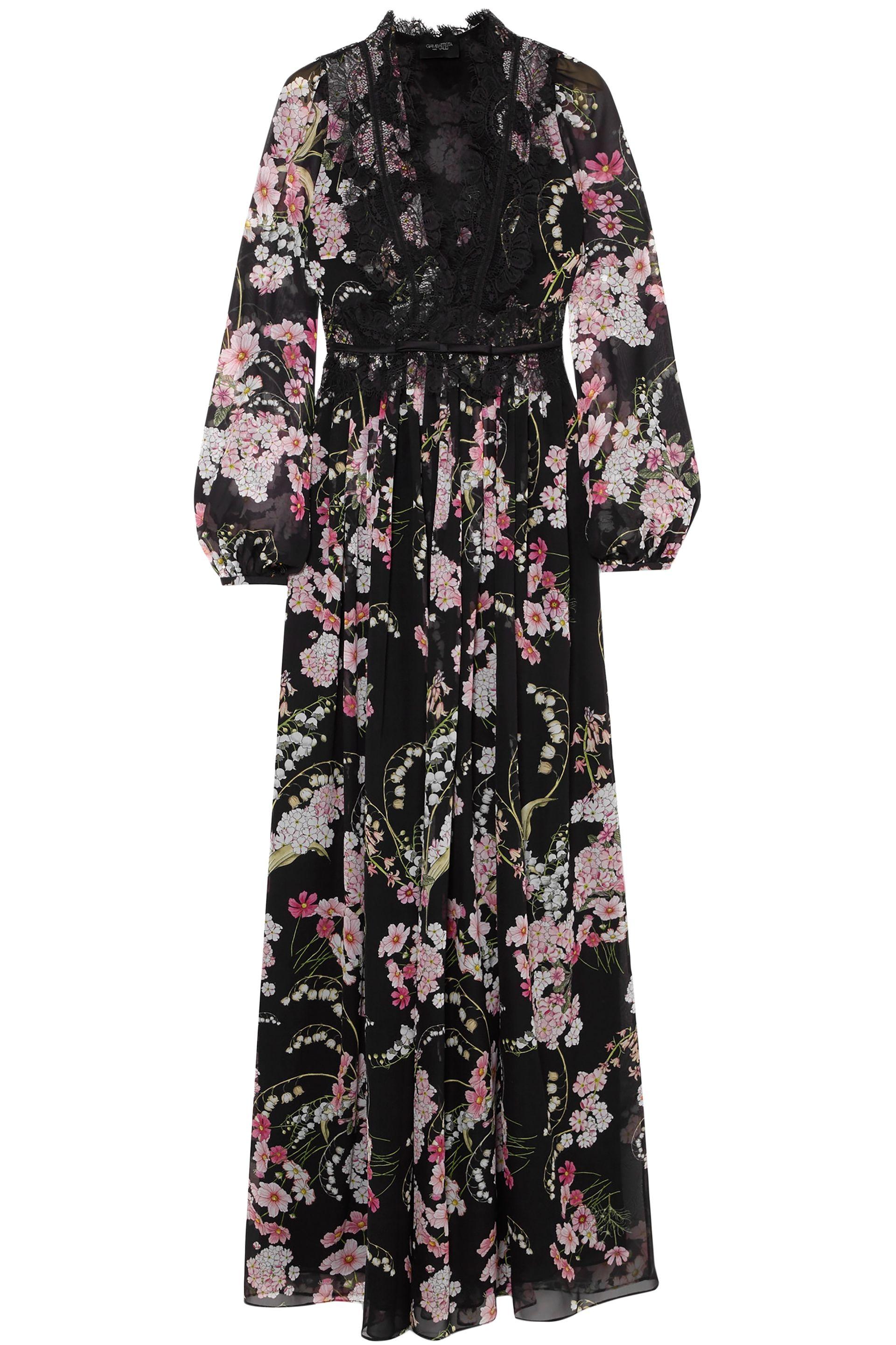 Giambattista Valli Woman Lace-trimmed Floral-print Silk-chiffon Maxi Dress  Black | Lyst
