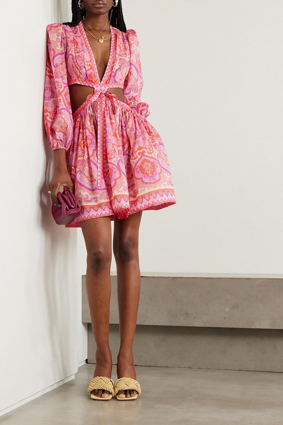 ワンピース ZIMMERMANN COTTON MINI DRESS WITH PRINT ZIMMERMANN Ottie Eyelet mini dress with Paisley purple linen