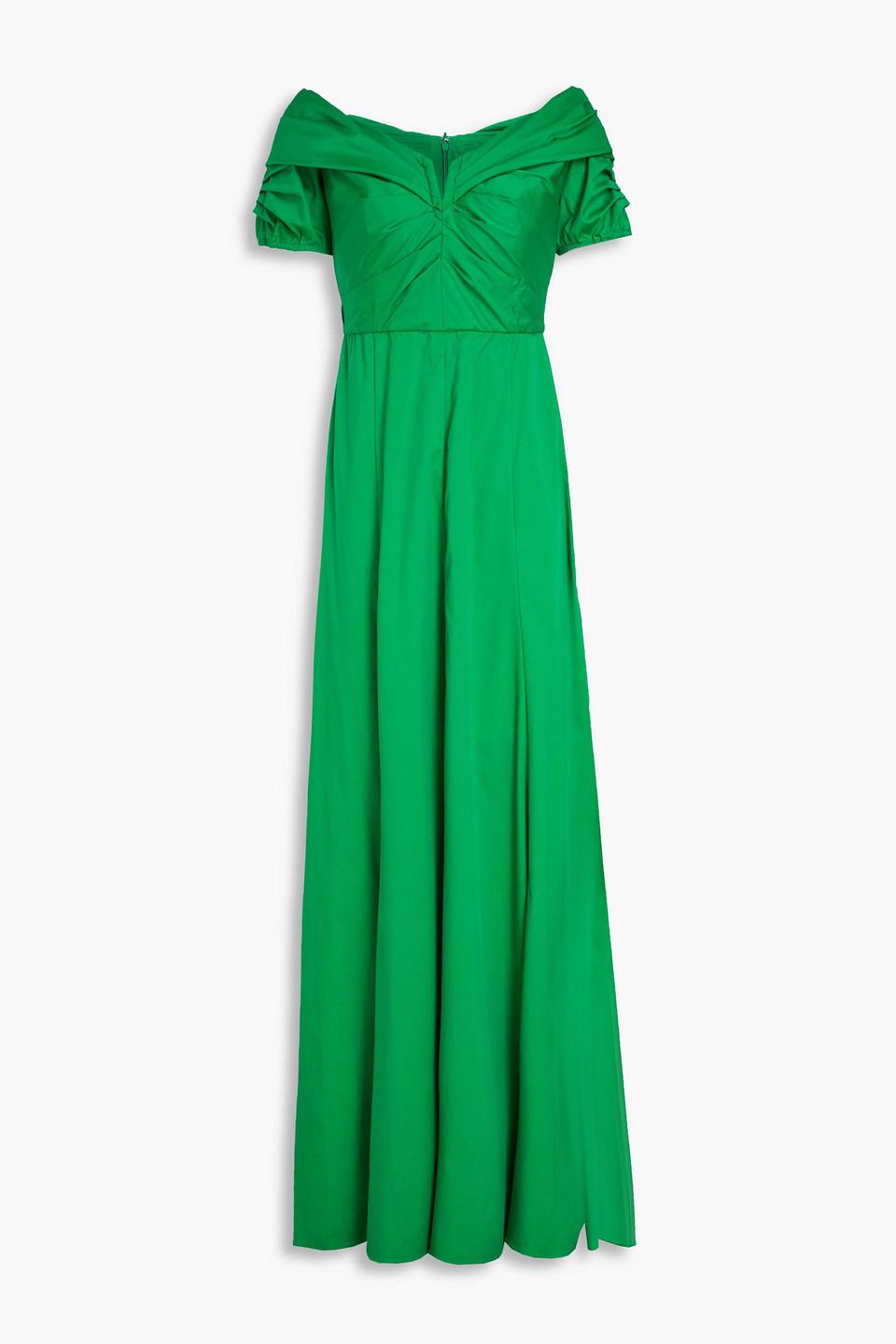 Diane von Furstenberg Laurie Pleated Cotton-blend Poplin Maxi Dress in Green  | Lyst