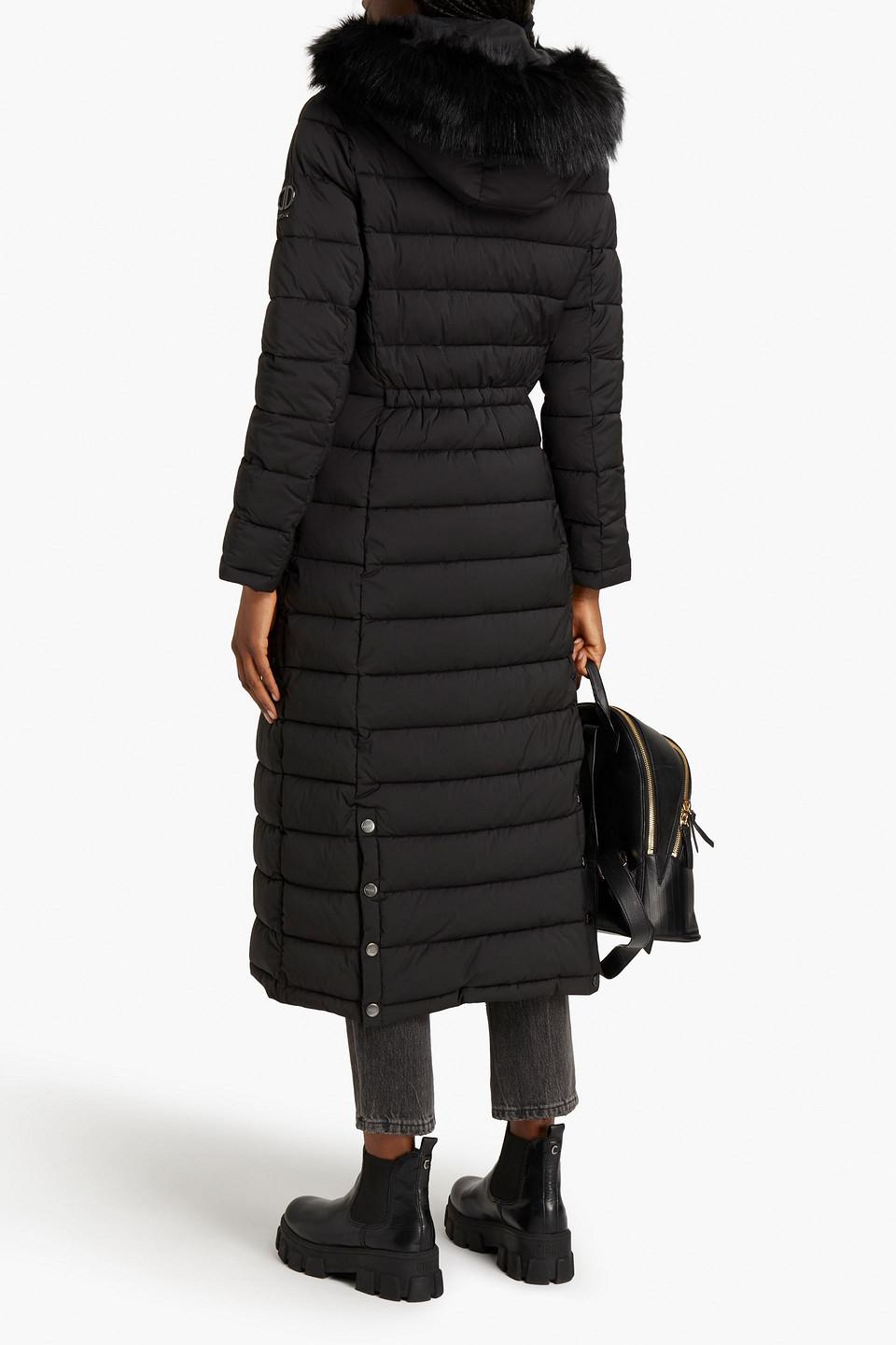 DKNY Faux Fur-trimmed Quilted Shell Hooded Coat in Black