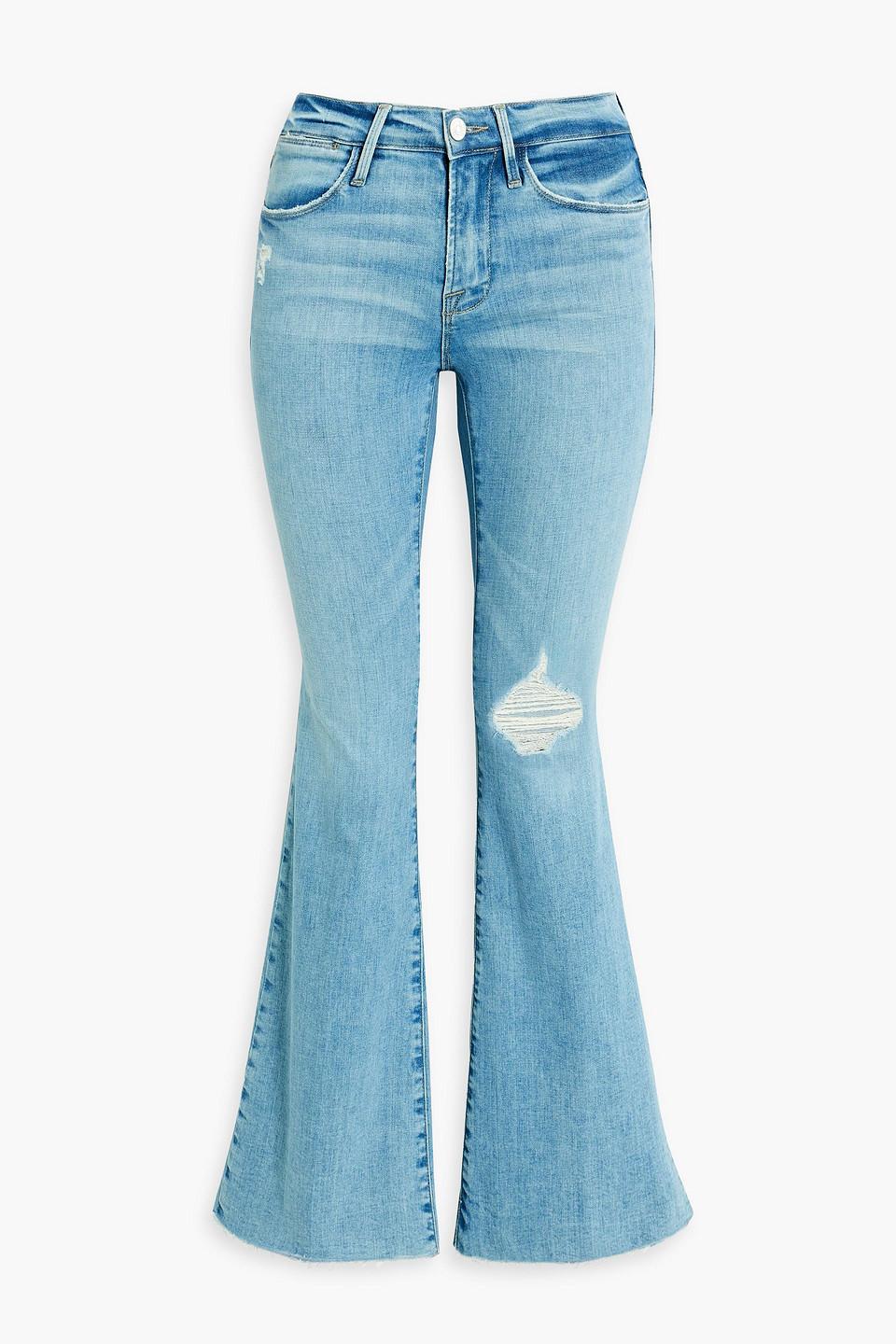 FRAME Le Pixie Distressed High-rise Flared Jeans in Blue | Lyst
