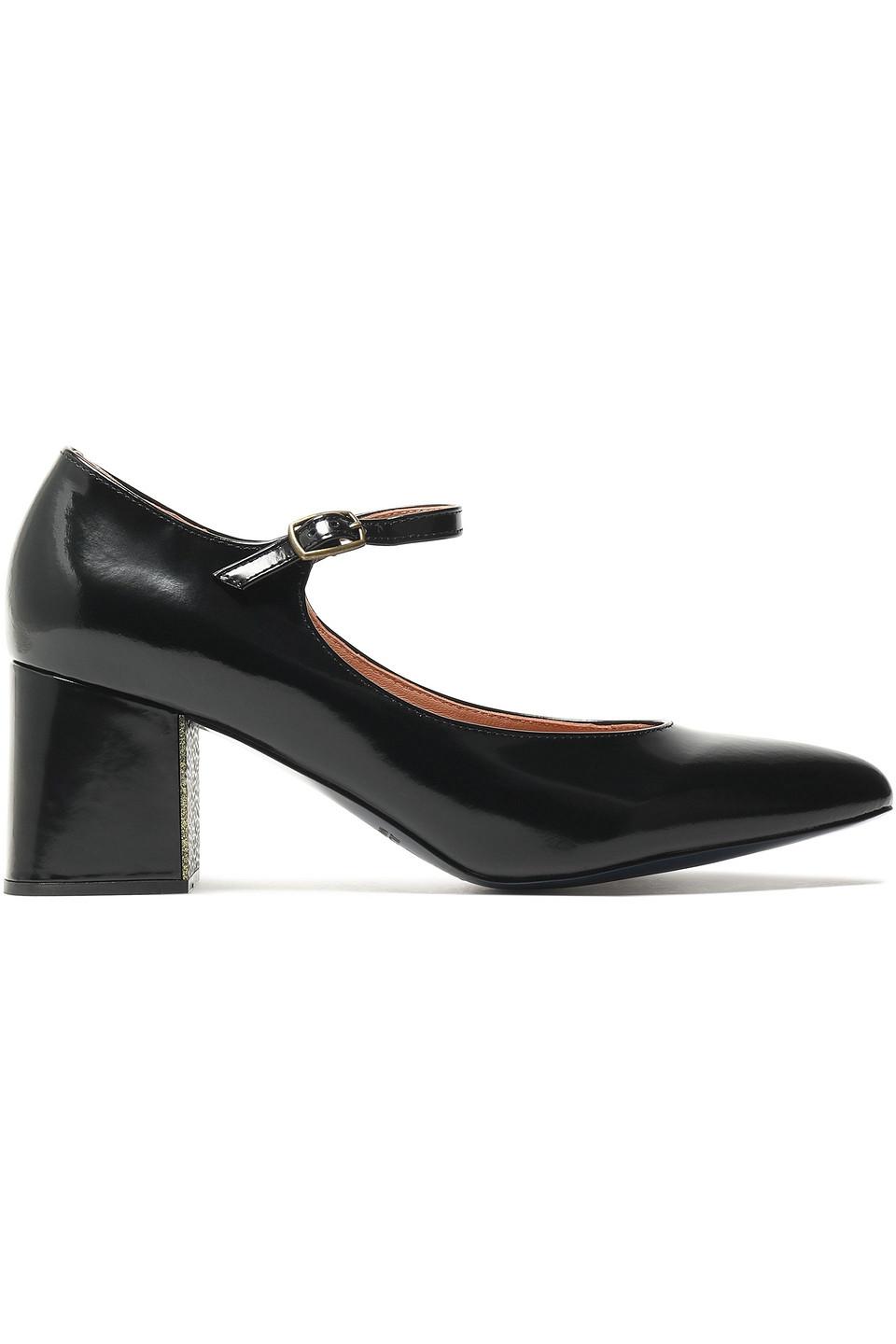 Jil Sander Navy Glossed-leather Mary Jane Pumps Black | Lyst