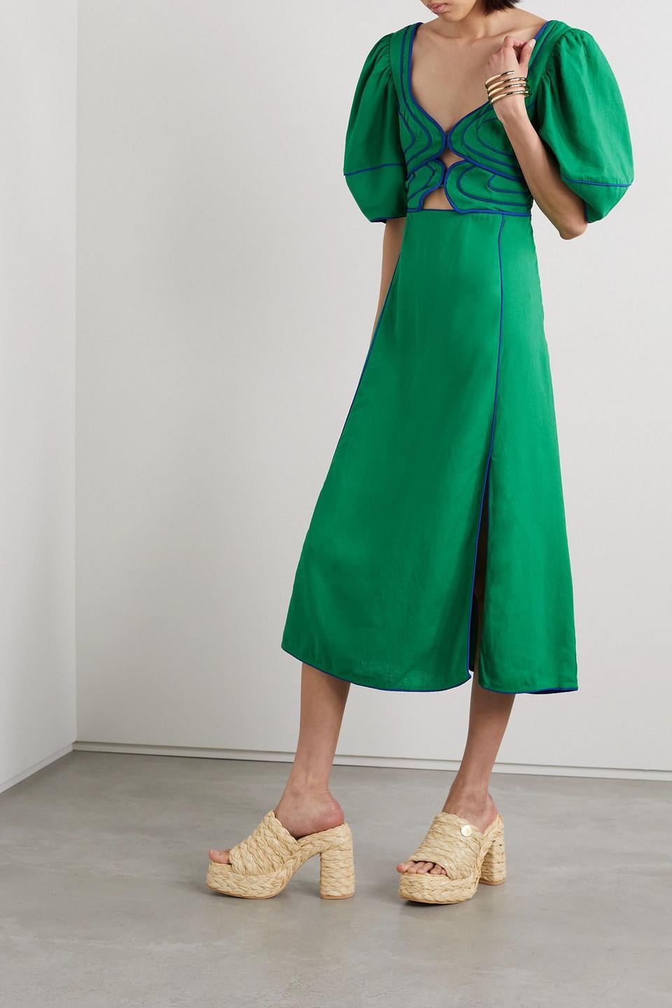 FARM Rio Piped Cutout Linen-blend Midi Dress in Green | Lyst Canada FARM Rio Piped Cutout Linen-blend Midi Dress in Green | Lyst Canada