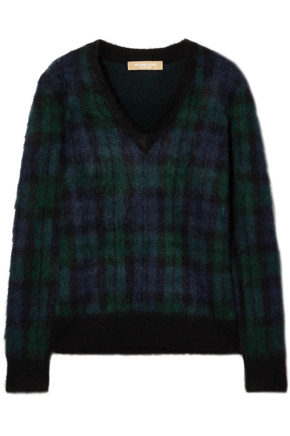 Michael Kors Tartan Mohair-blend Sweater in Blue | Lyst