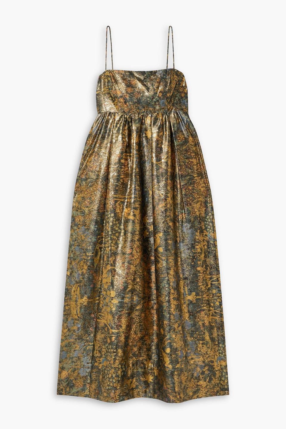 Ulla Johnson Hesmina Metallic Jacquard Midi Dress in Natural | Lyst